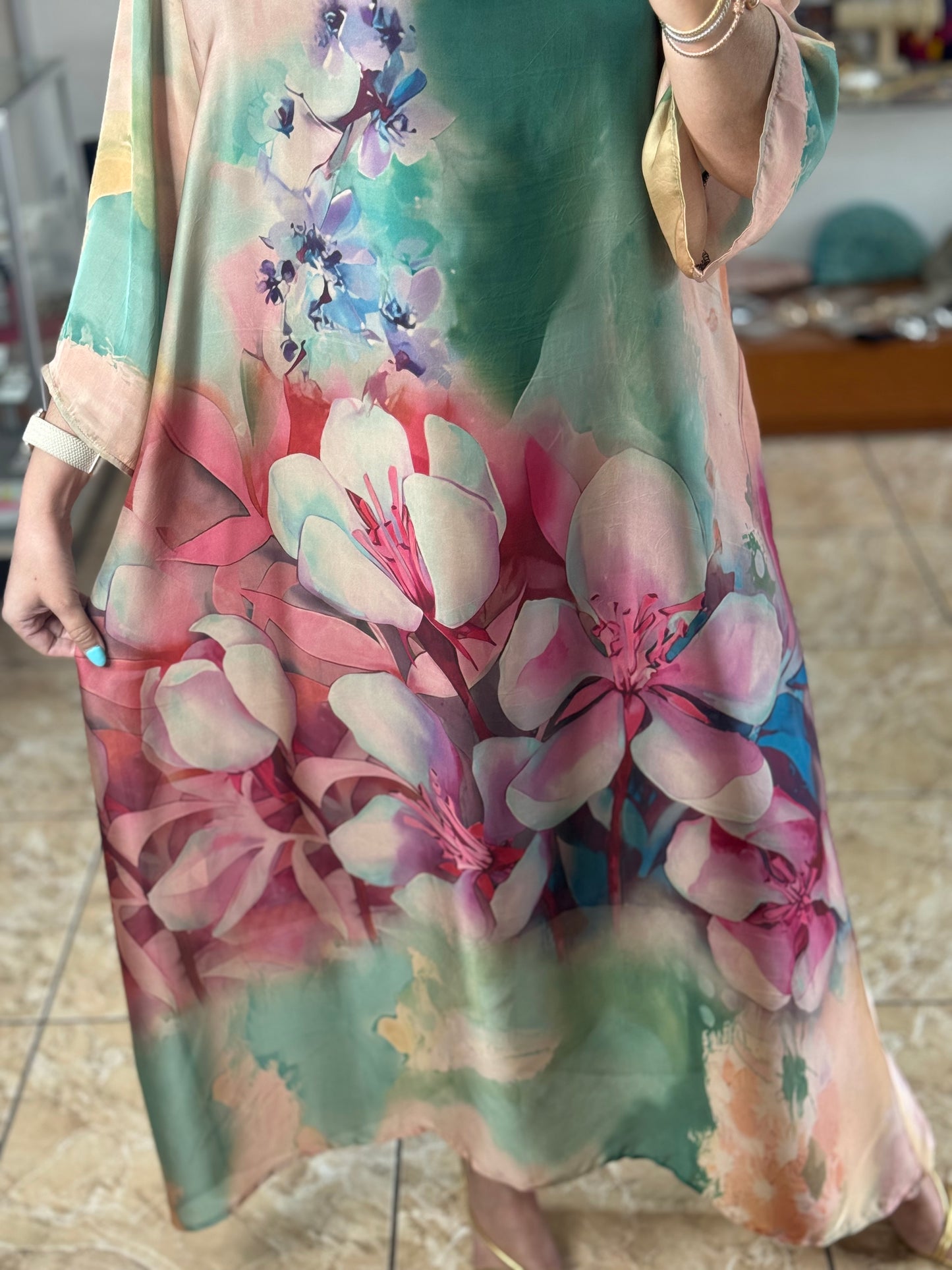 OS Floral Silk Maxi Dress (NO RETURNS OR EXCHANGE)