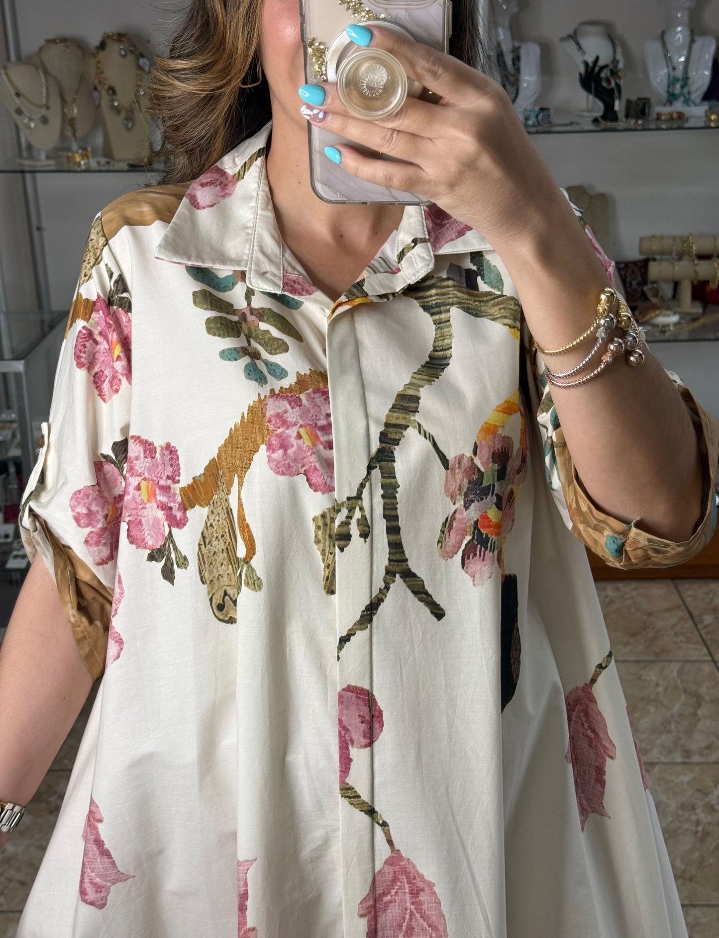 OS Flowers and Birds Maxi Dress (NO RETURNS OR EXCHANGE)