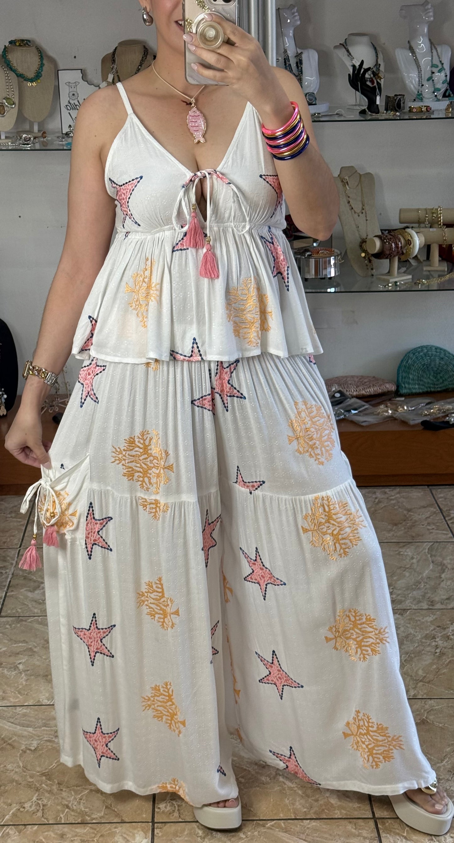 Summer Embroidered Top and Pant Set (NO RETURNS OR EXCHANGE)