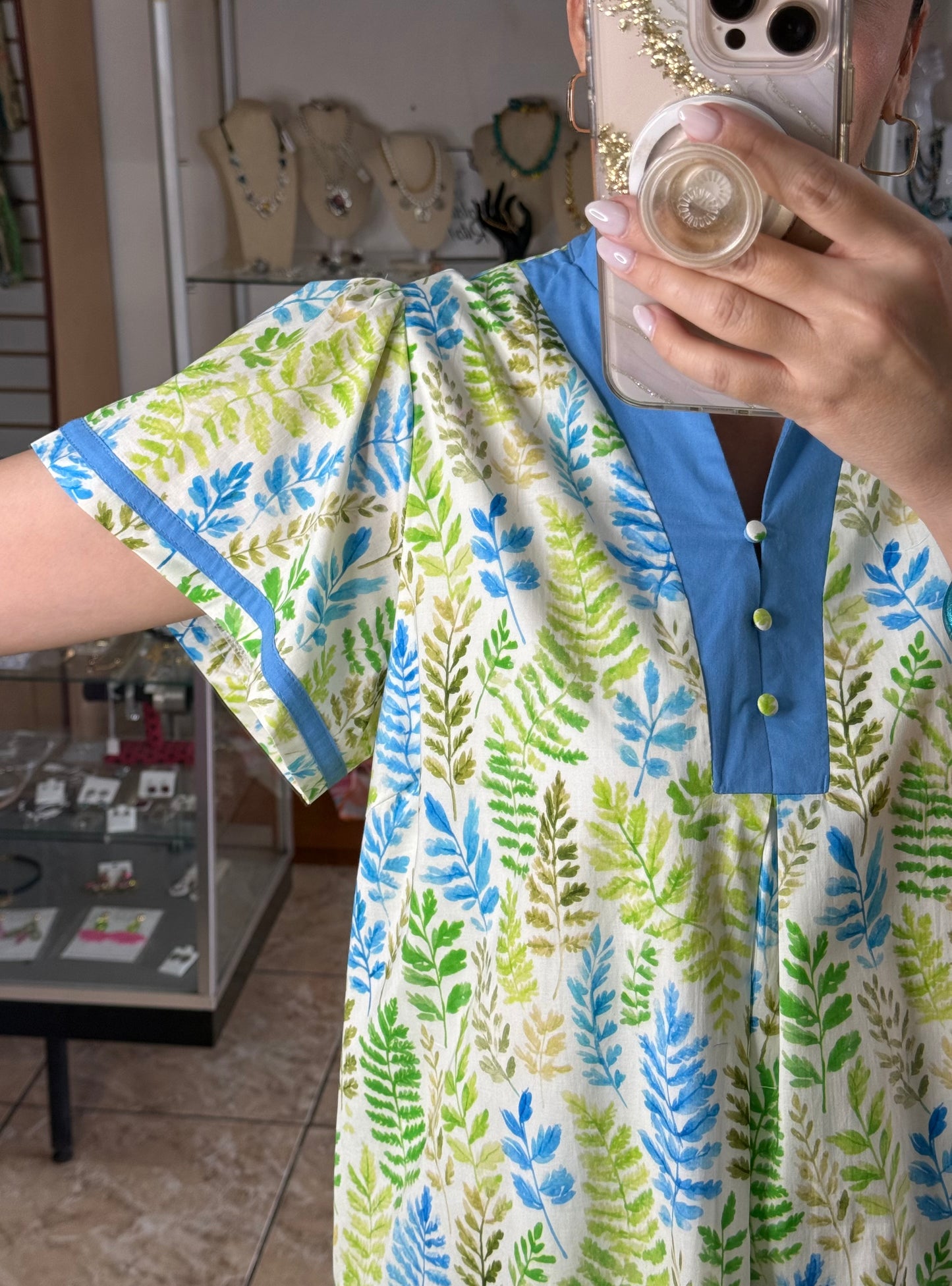 Green Mix Leaves Mini Dress