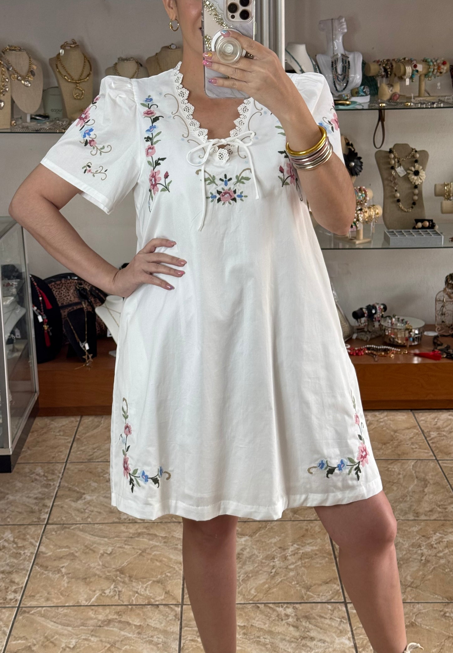 Delicate Floral Embroidery Dress
