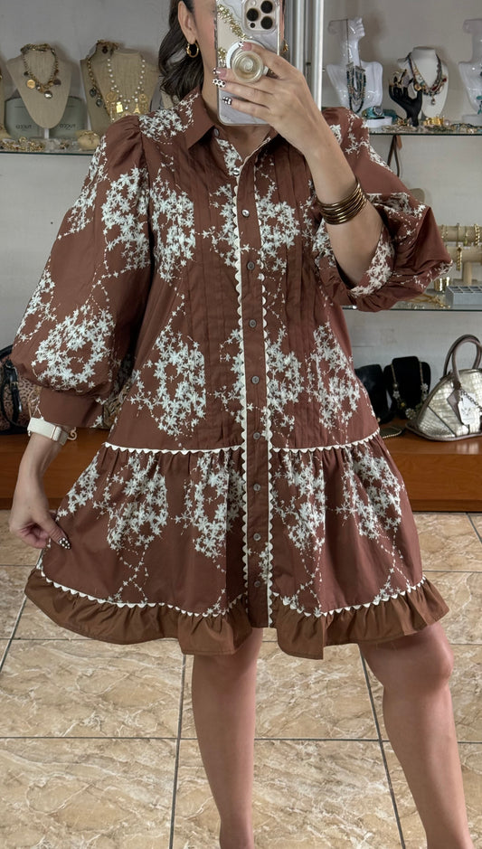 Brown Mix Floral Mini Dress