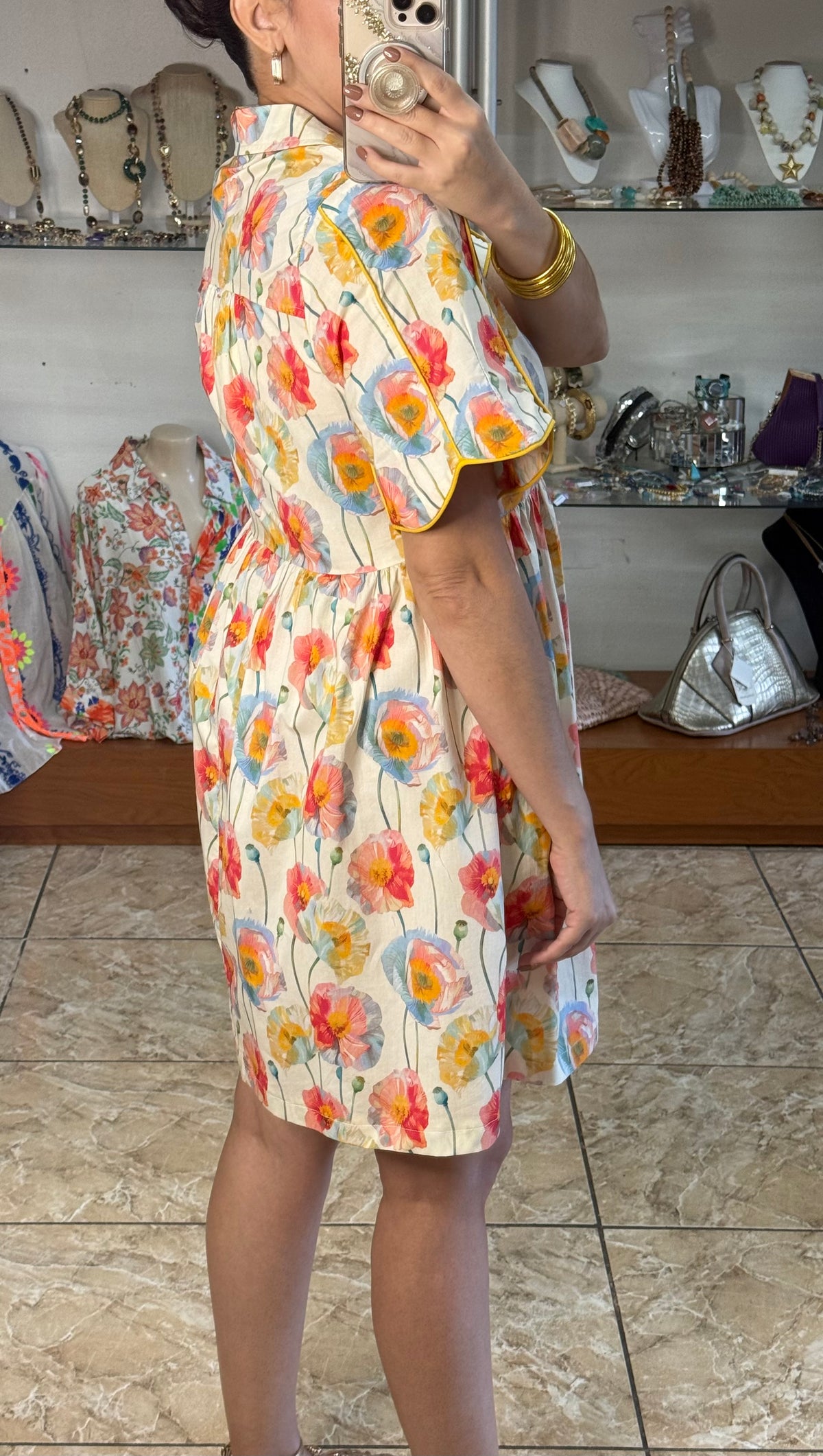 Cream Floral Button Down Babydoll Dress