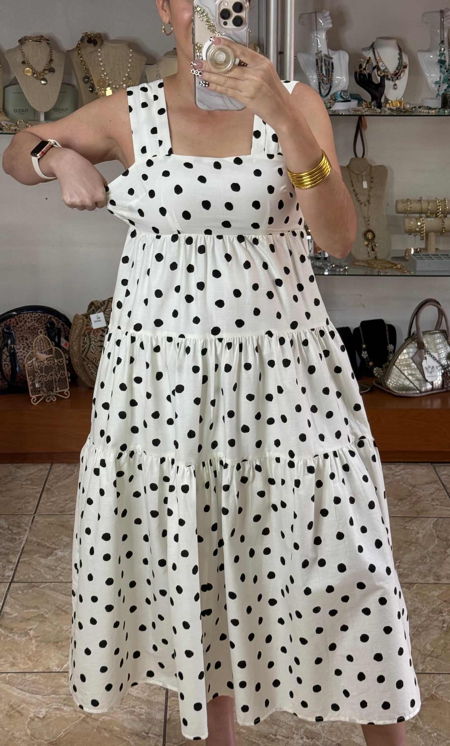 Off White Polkadots Midi Dress (FINAL SALE)