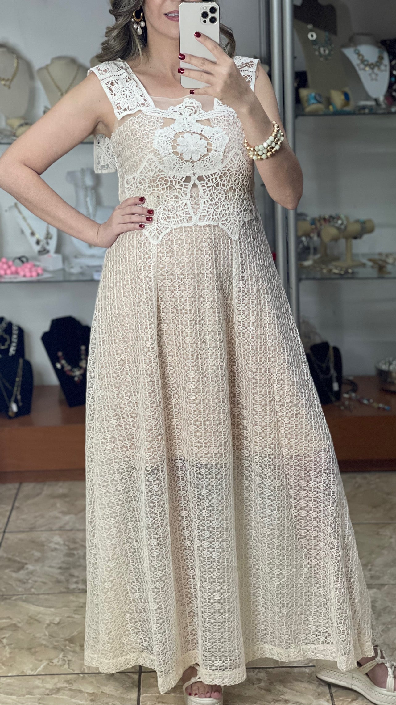 Crochet and Lace Details Maxi Dress