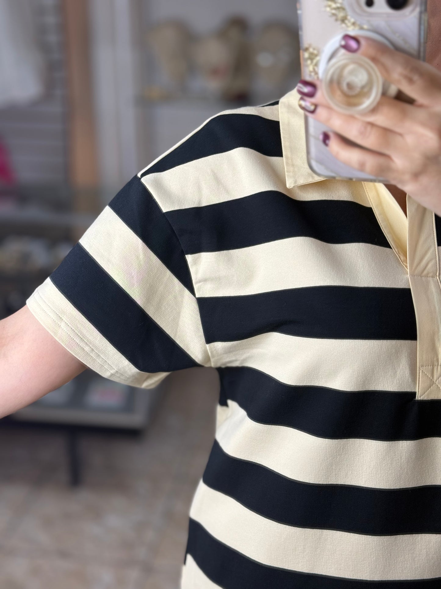 Striped Polo Pleated Mini Dress (Reg & Plus)