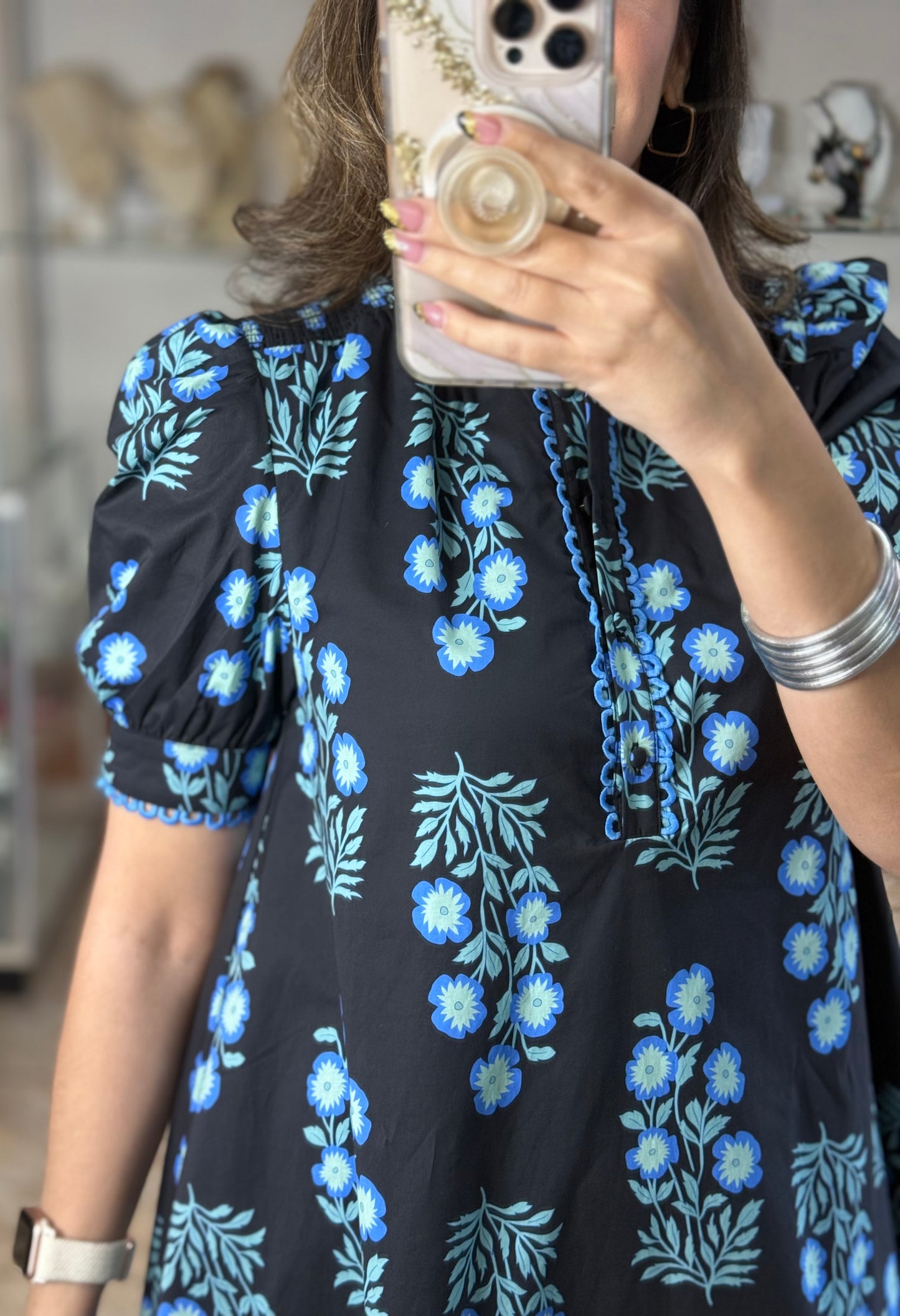 Black/Blue Floral Doll Dress (FINAL SALE)