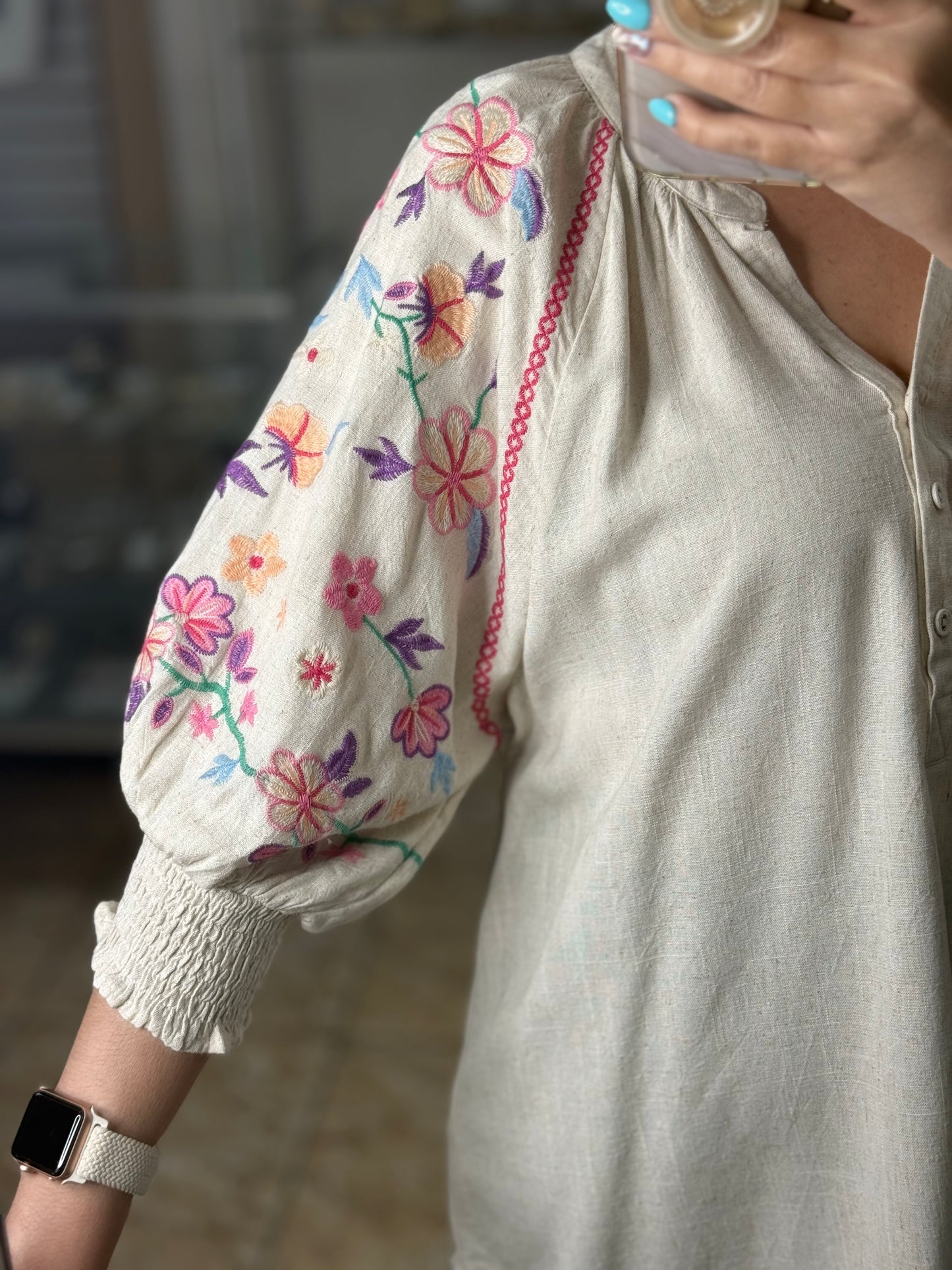 Cream Floral Embroidered Top