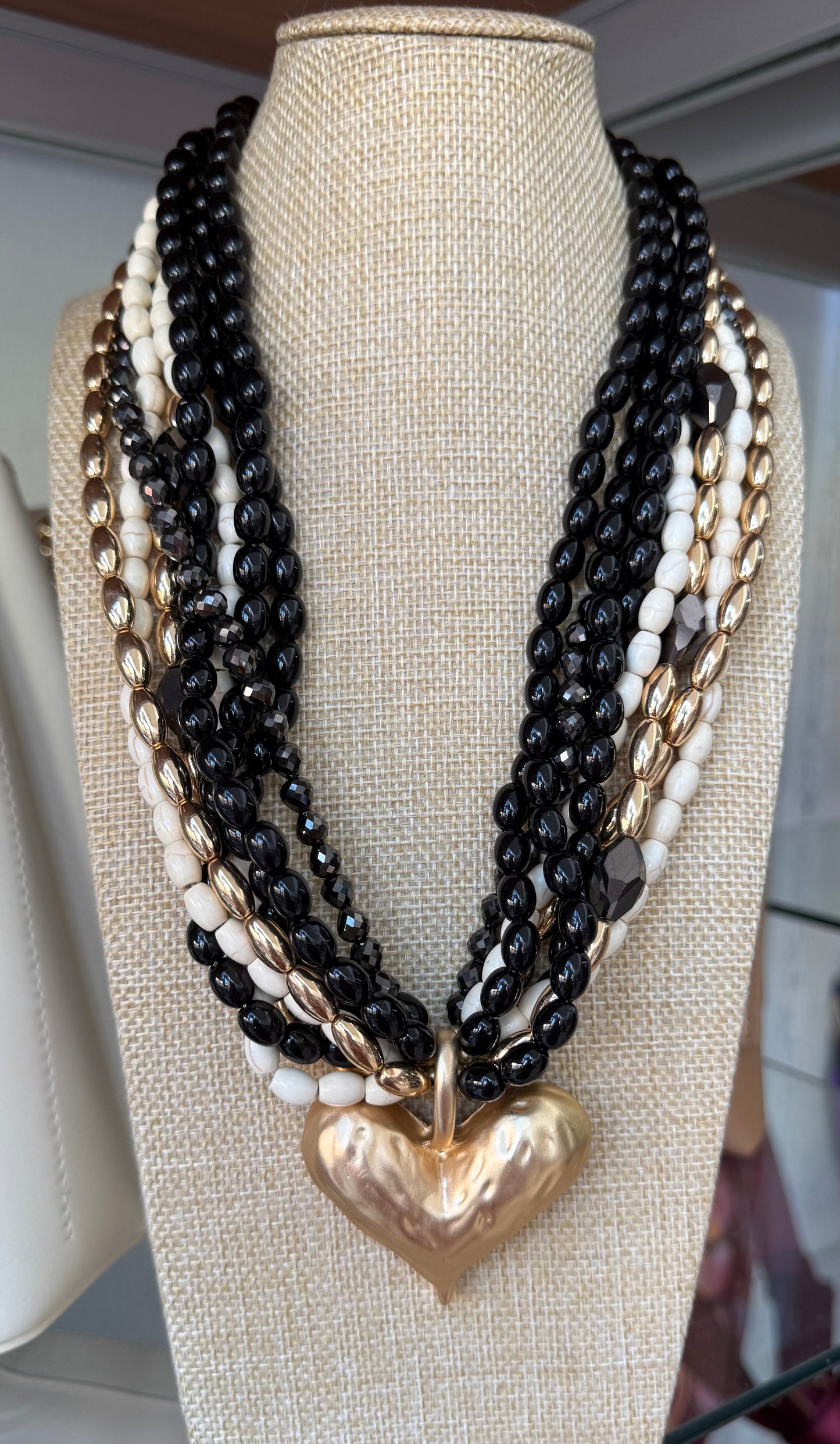 Beads and Gold Heart Necklace