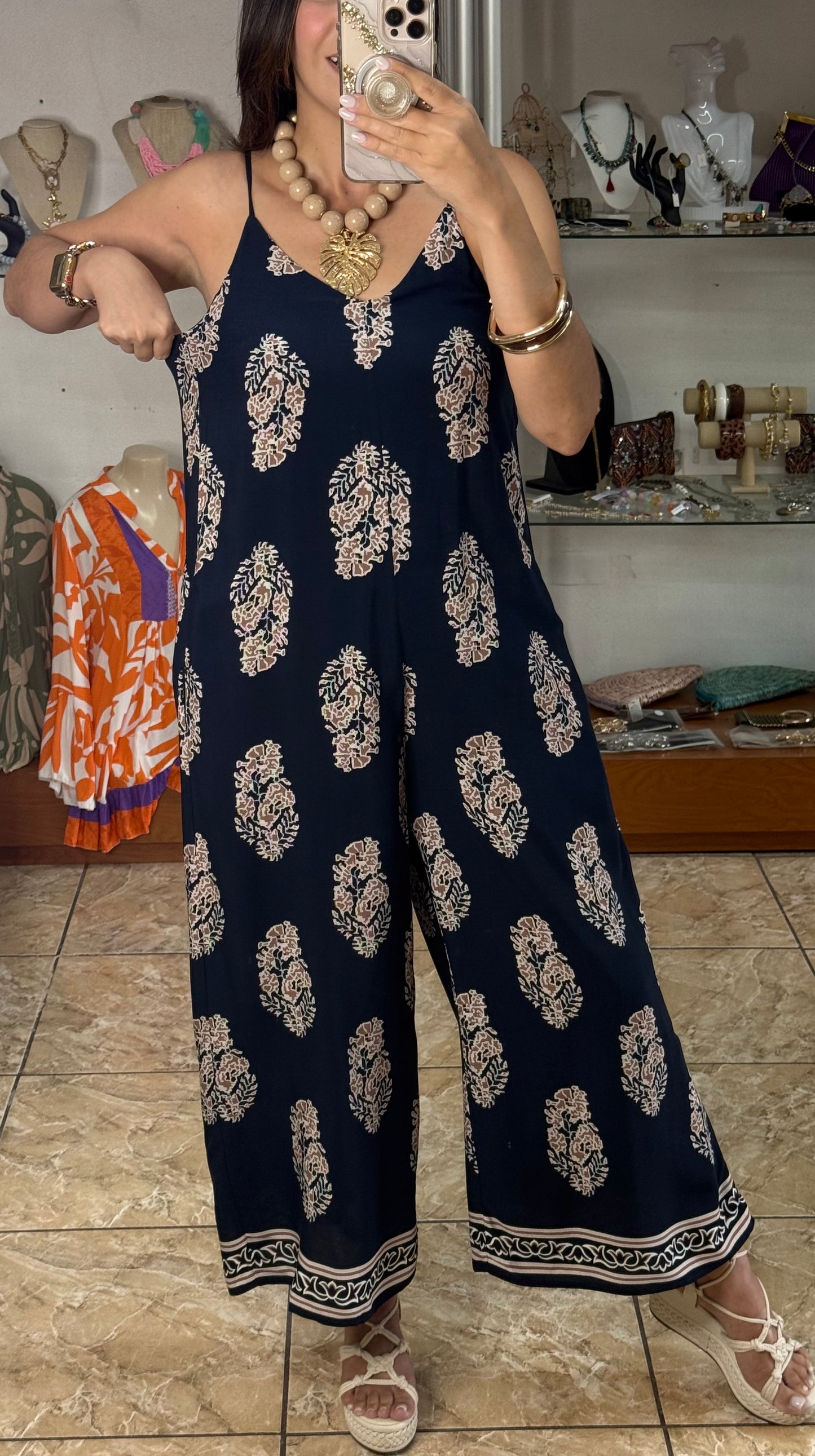 Navy/Brown Mix Jumpsuit