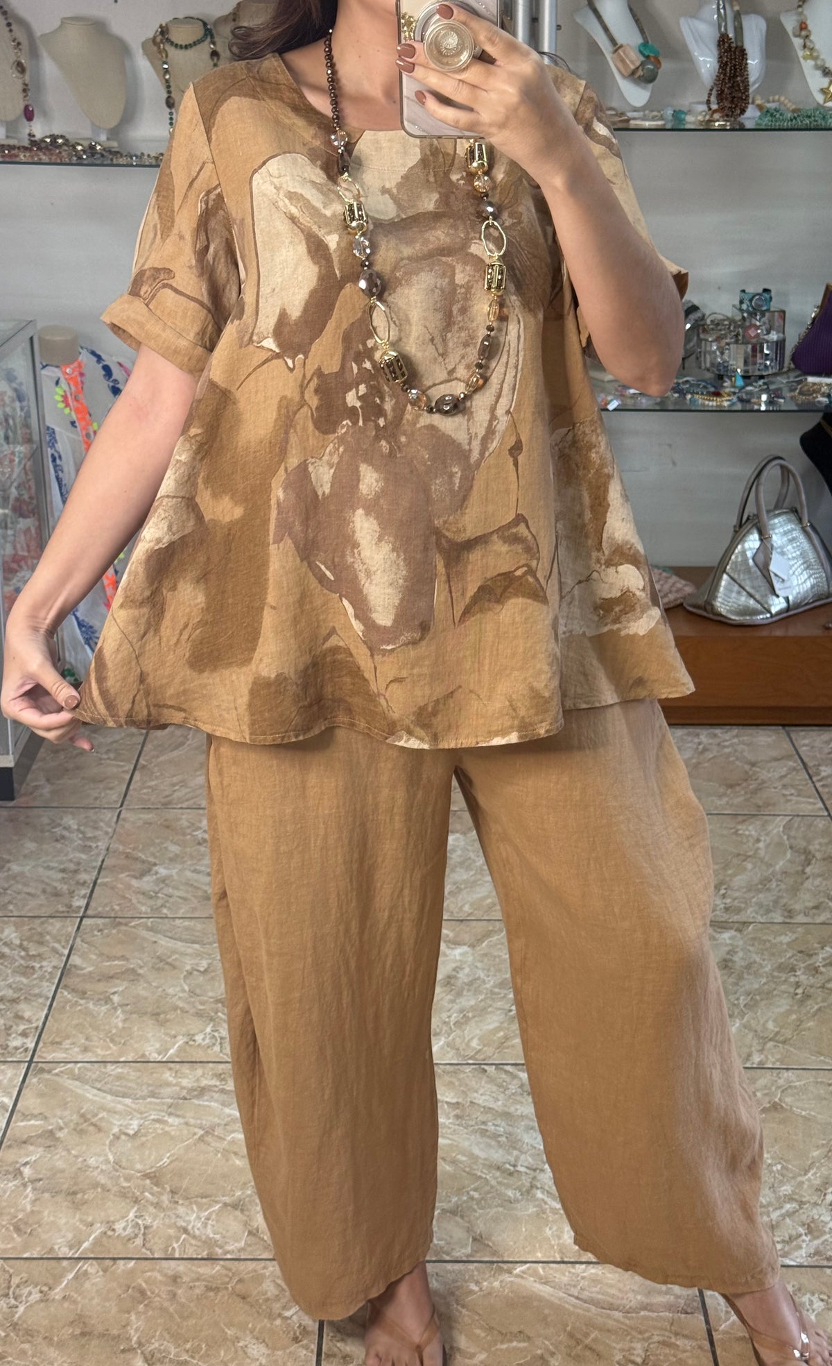OS Top & Barrel Style Pant Linen Set (NO RETURNS OR EXCHANGE)