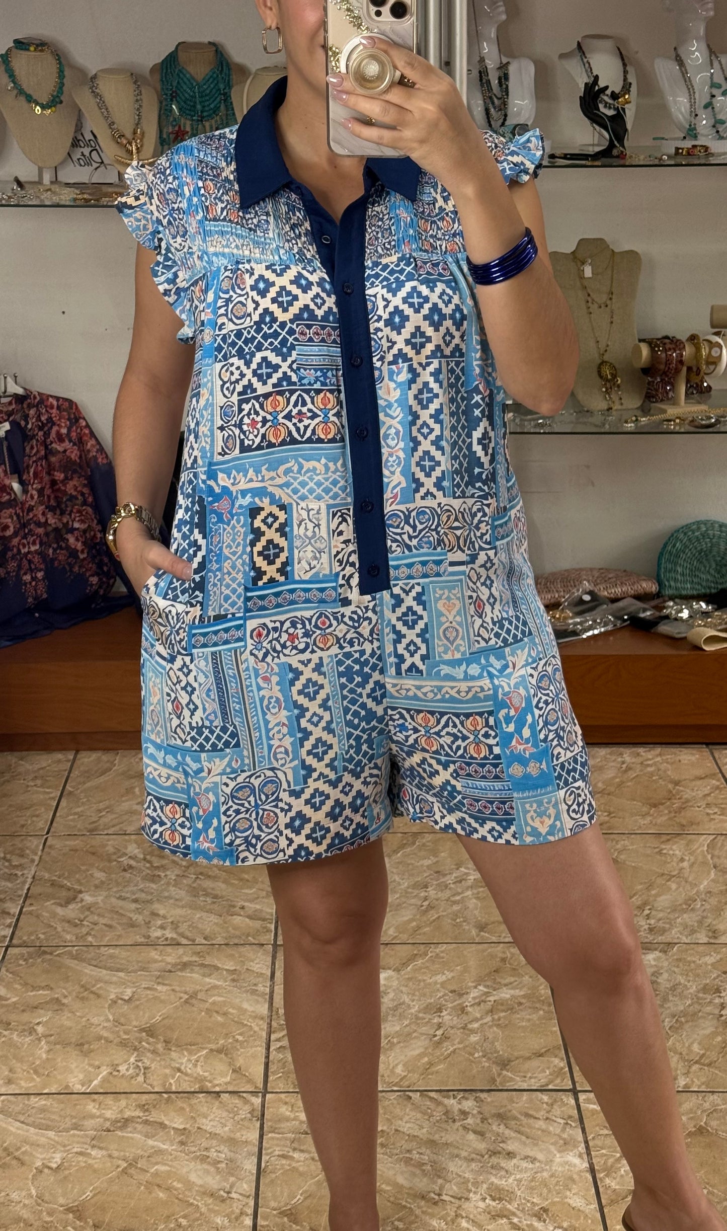 Blue Mix Sleeveless Romper