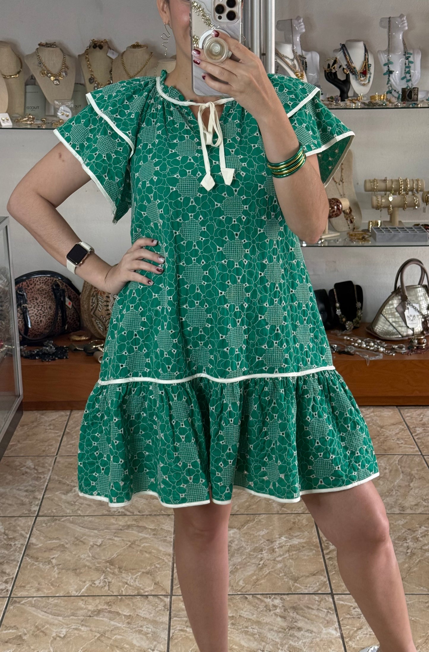 Green Embroidered Doll Dress