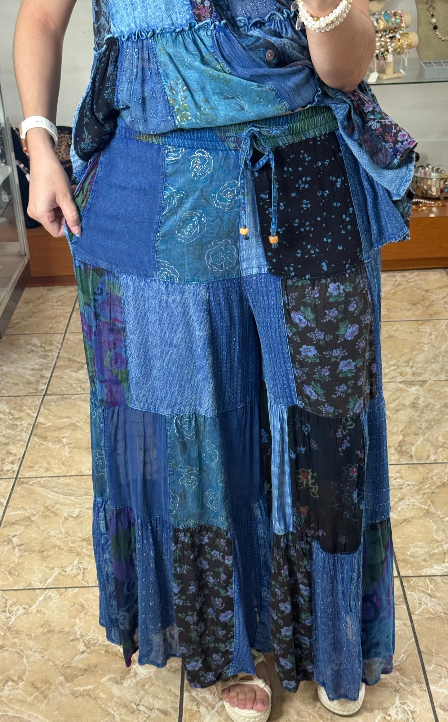 Blue Patches Boho Top and Pant Set (FINAL SALE)