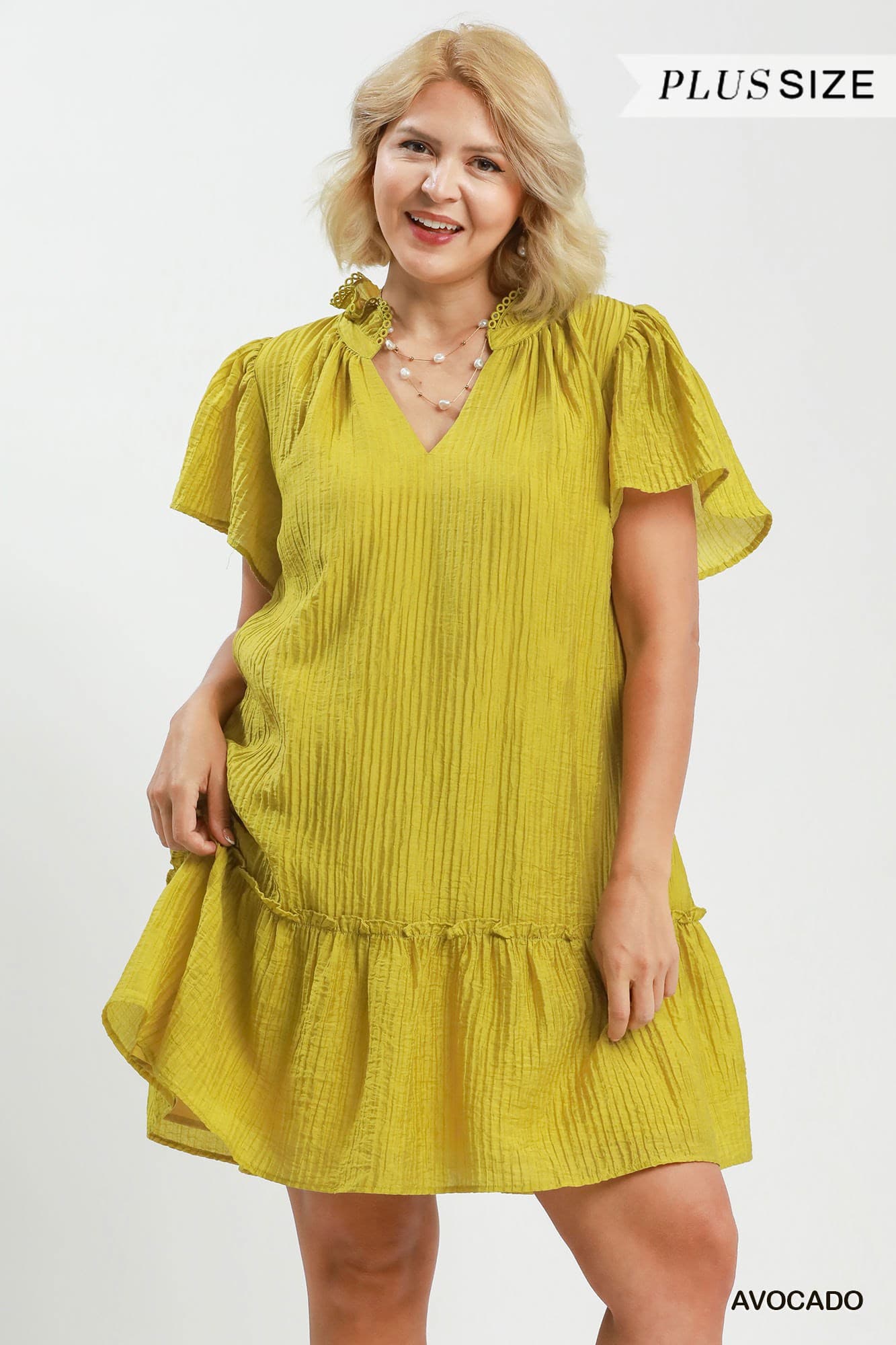 Avocado Textured Ruffle Hem Mini Dress (PLUS)