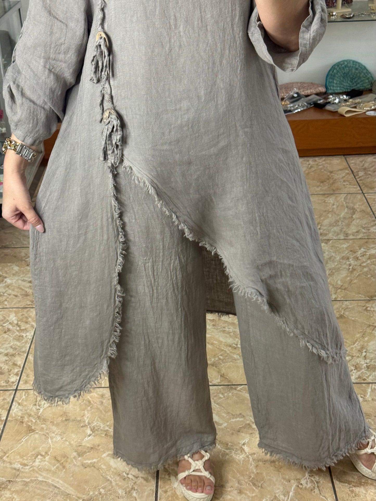 Asymmetrical Linen OS Top and Pant Set (NO RETURNS OR EXCHANGE)