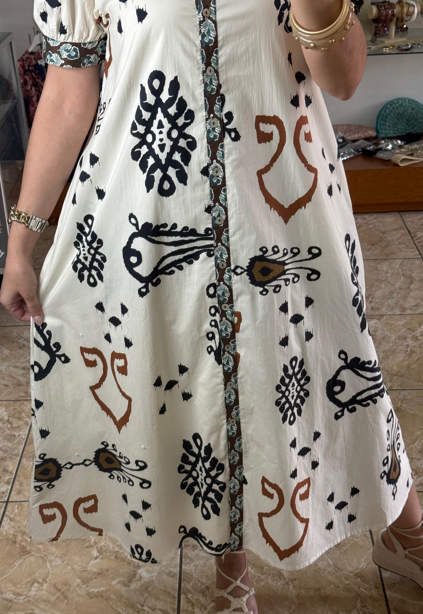 Ivory Mix Boho Print Midi Dress