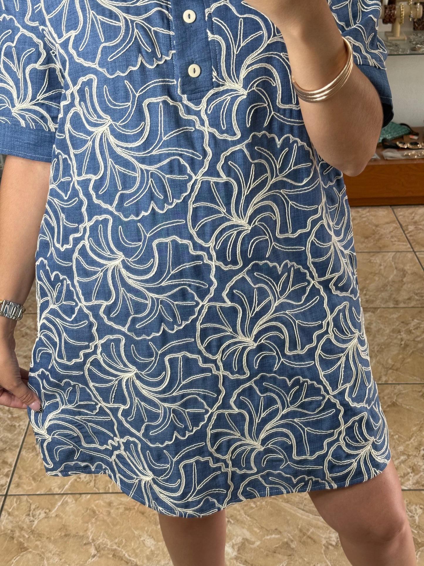Blue/Cream Polo Style Dress