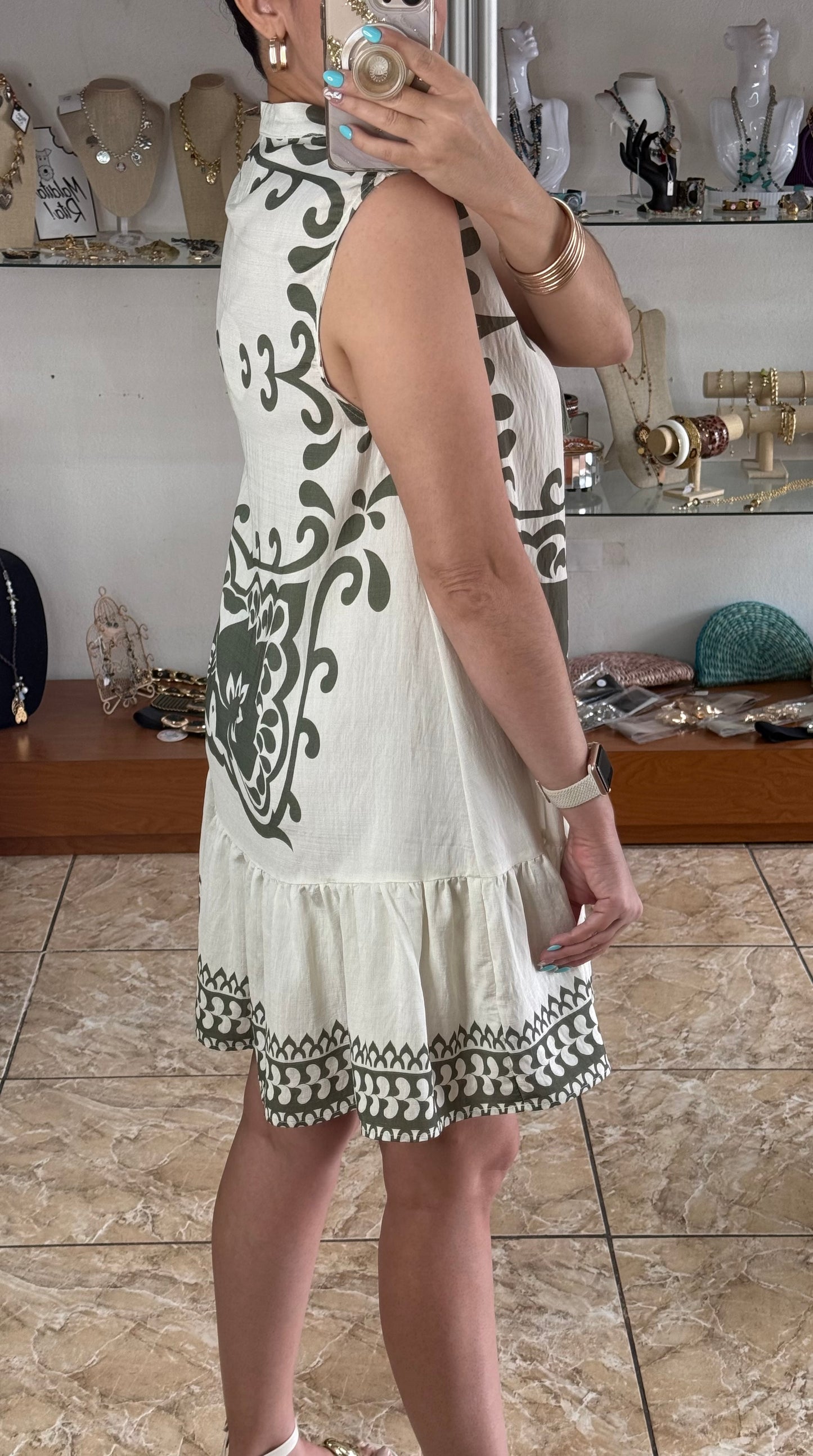 Sage Sleeveless Mini Dress
