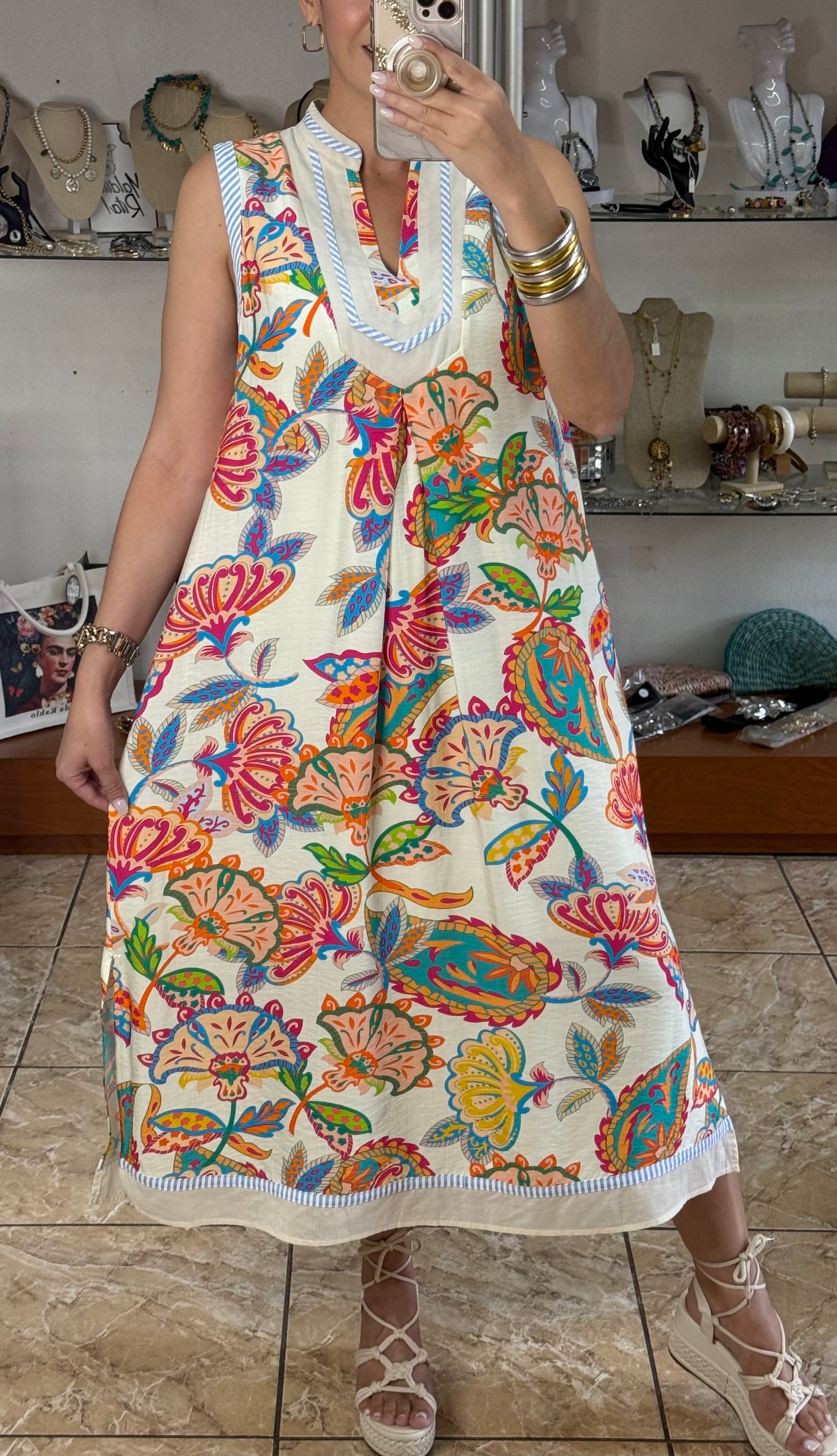 Paisley Floral Sleeveless Midi Dress