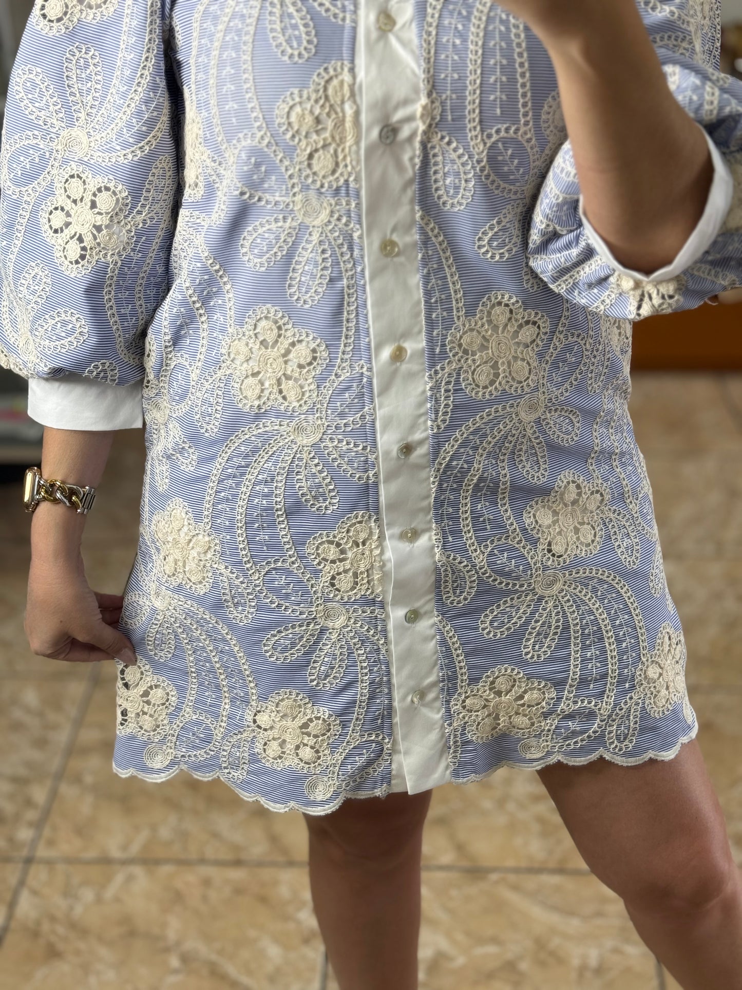 Crochet and Stripes Mini Dress