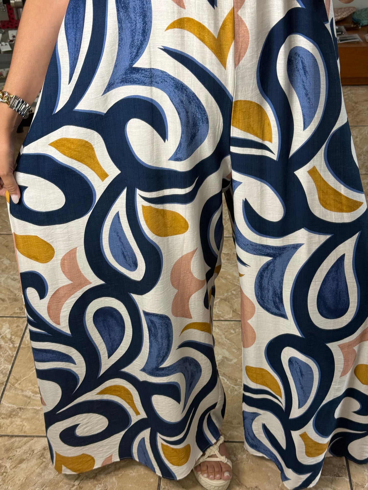 Blue Mix Halter Jumpsuit