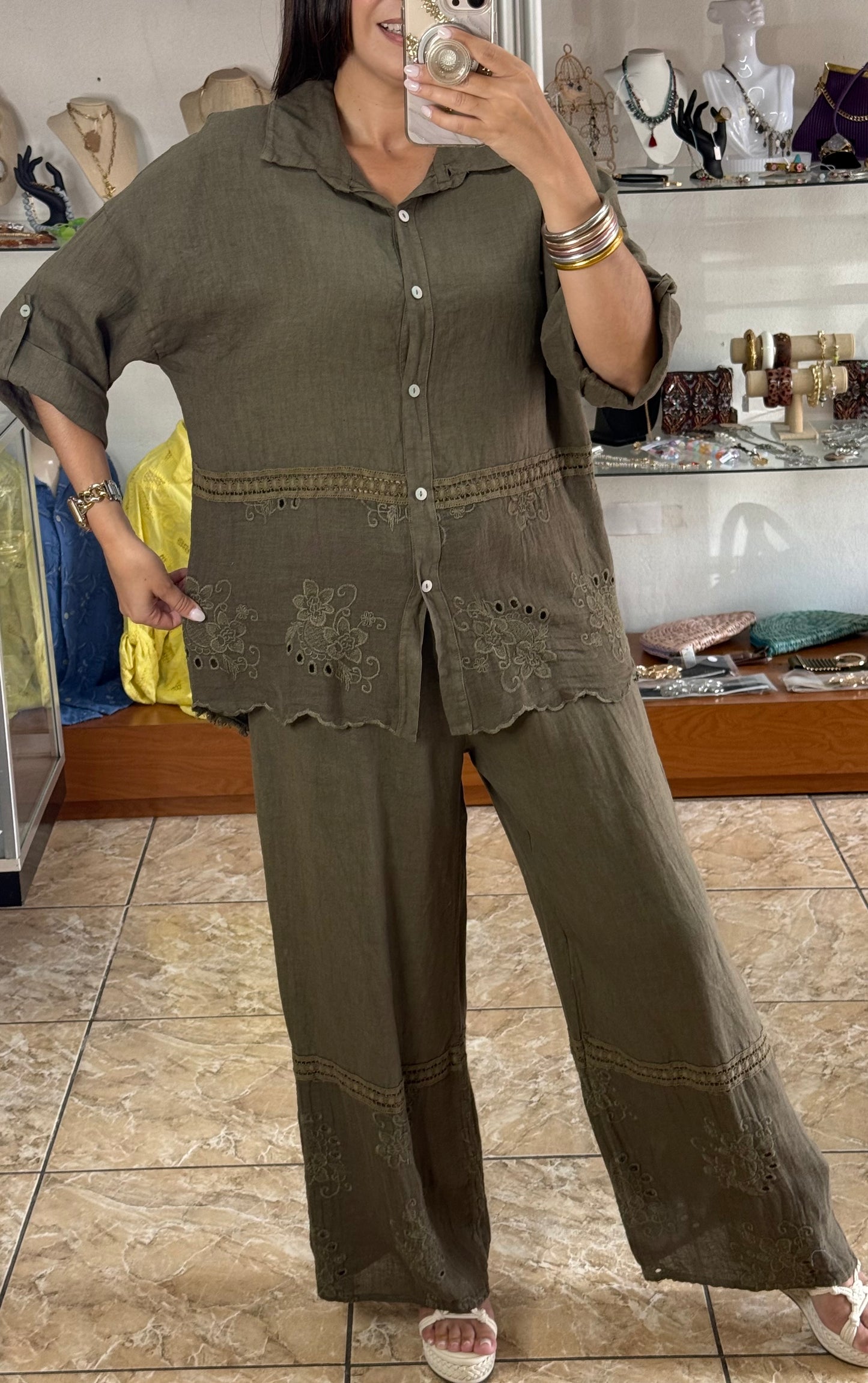 OS Button Down Top & Pant Set (NO RETURNS OR EXCHANGE)