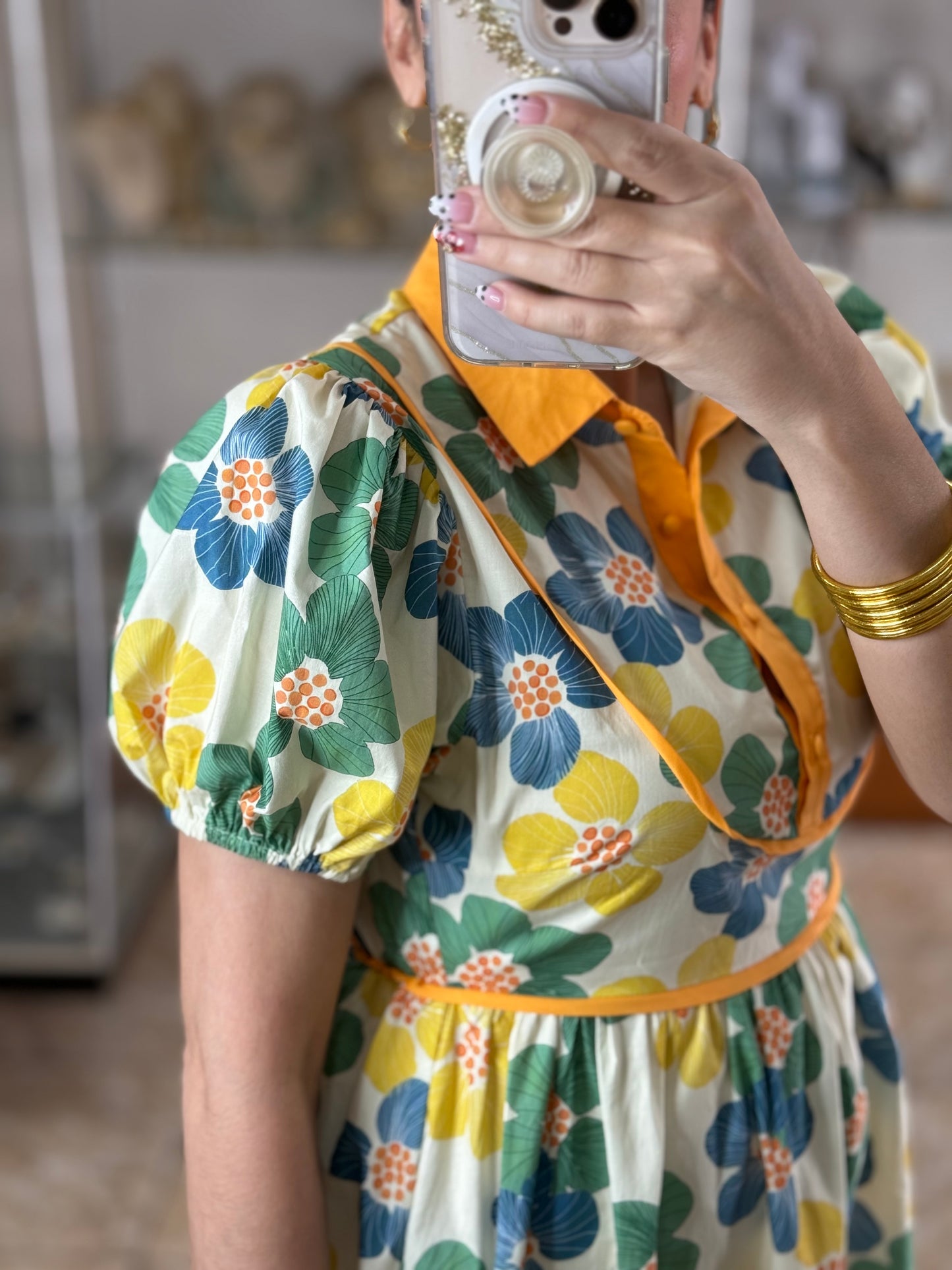 Floral Puff Sleeves Mini Dress