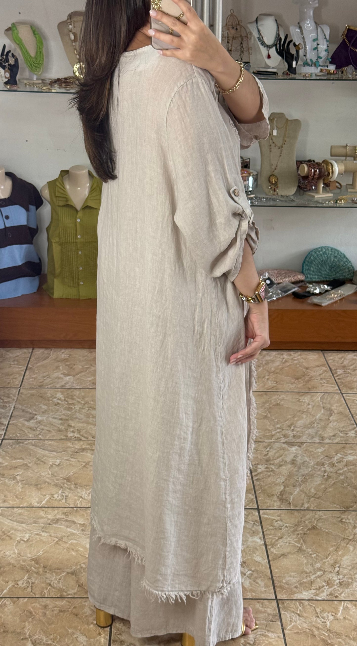OS Asymmetrical Linen/Sequins Top (NO RETURNS OR EXCHANGE) (PANT SOLD SEPARATELY)
