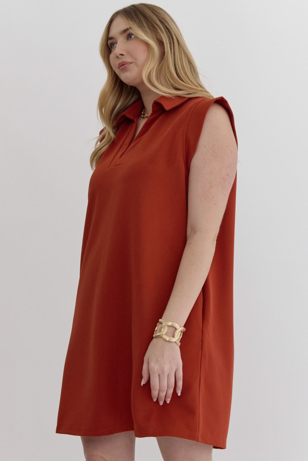 Rust Sleeveless Basic Dress (PLUS)