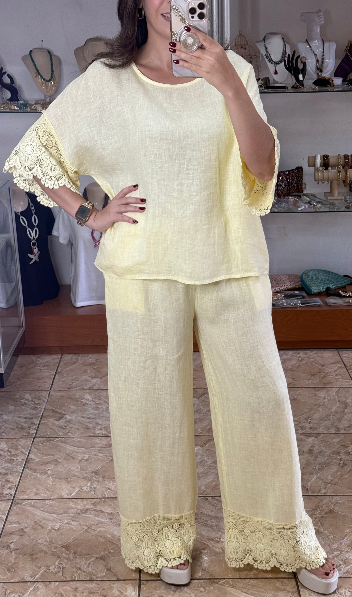 Crochet Trim OS Linen Set (NO RETURNS OR EXCHANGE)