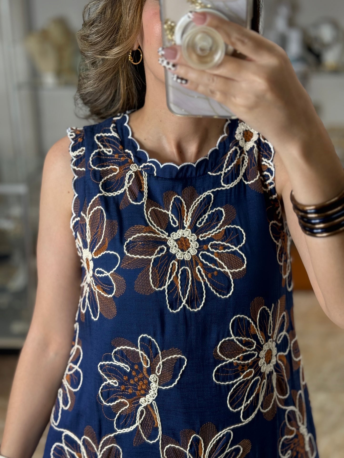 Navy Floral Embroidered Dress
