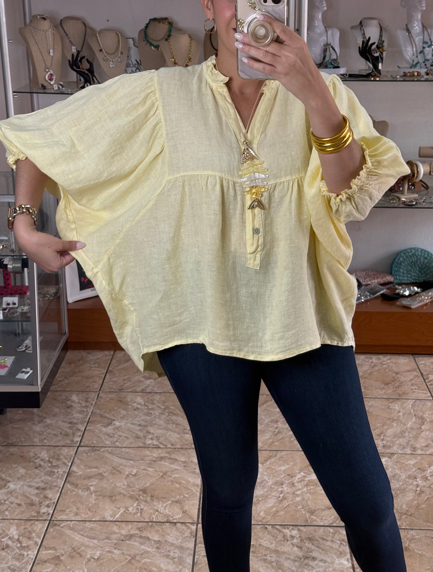 OS Babydoll Linen Top (NO RETURNS OR EXCHANGE)