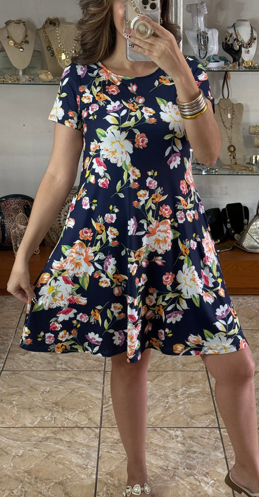 Navy Floral Casual Dress