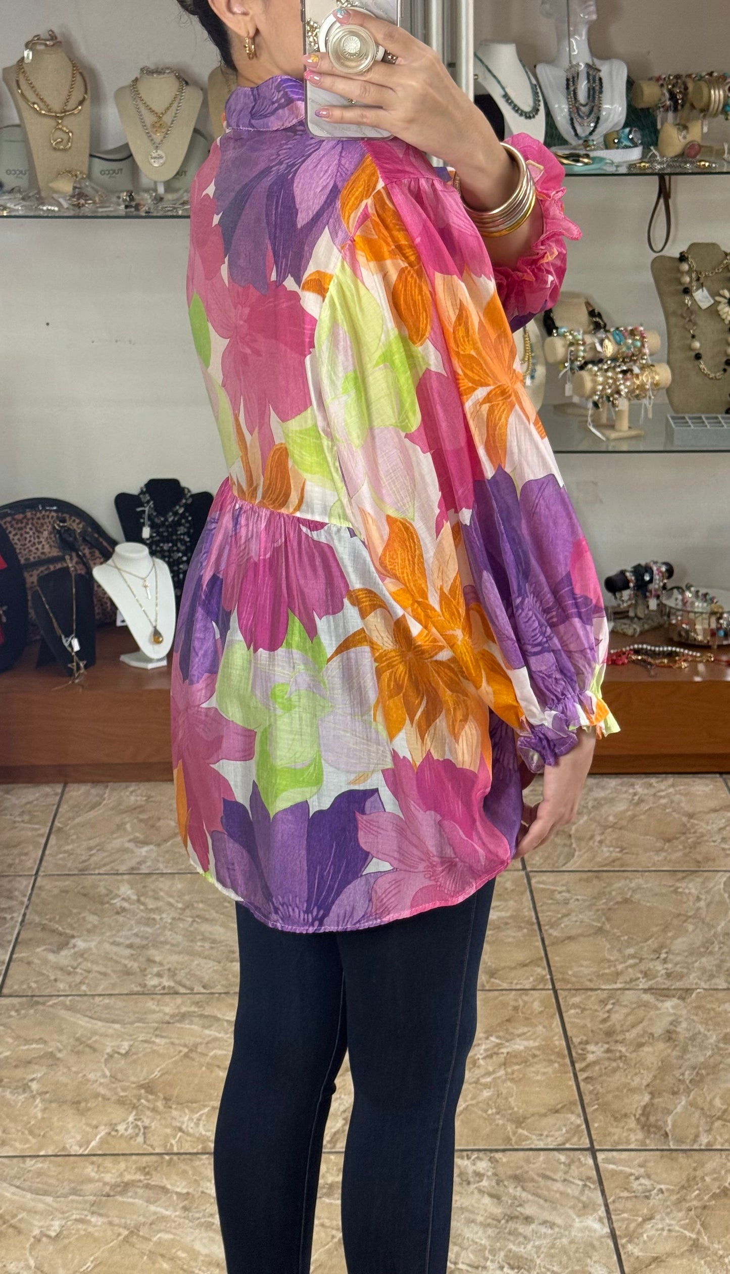 Purple/Pink Floral OS Tunic Top (FINAL SALE)