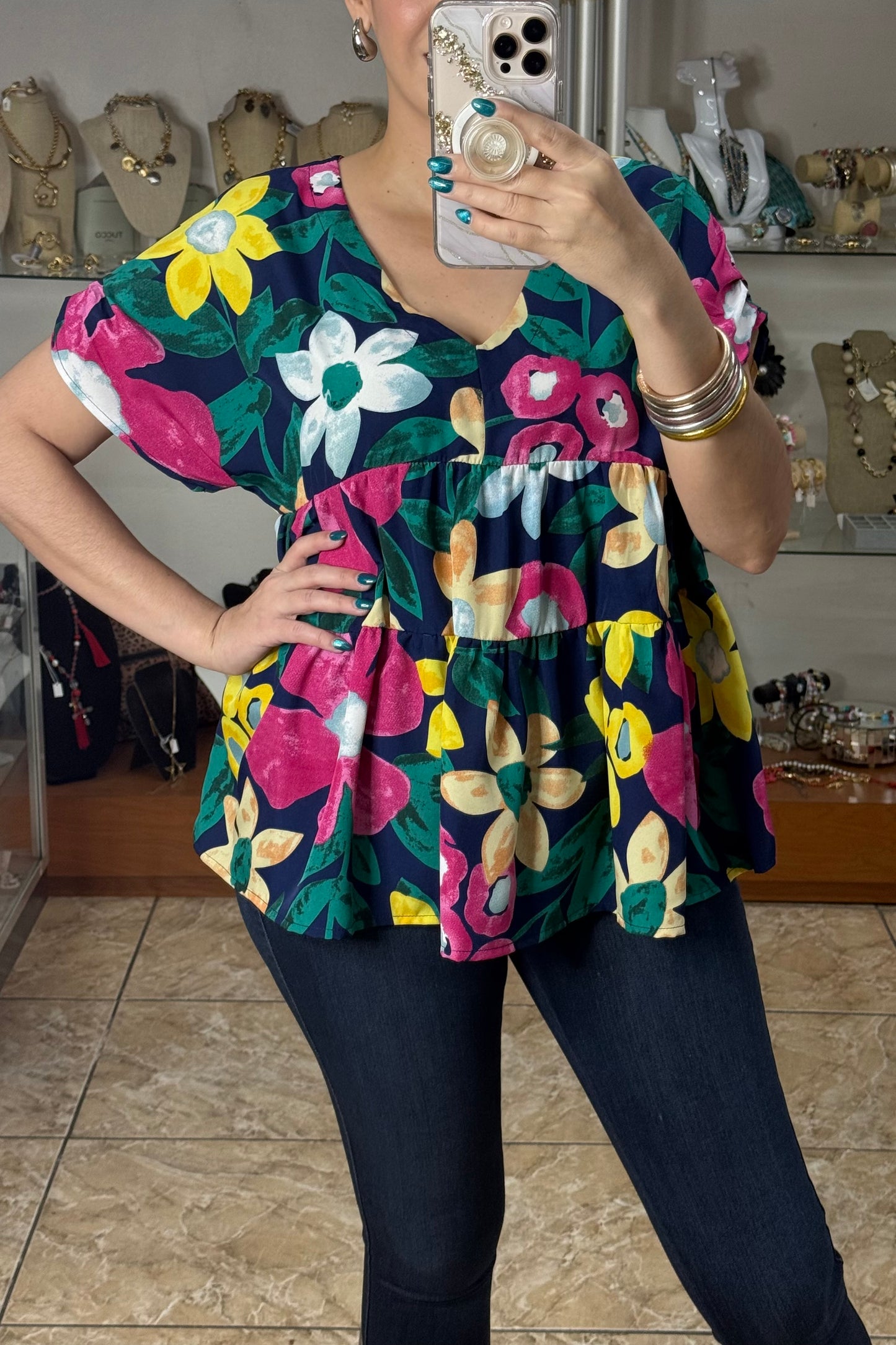Navy Floral Doll Top