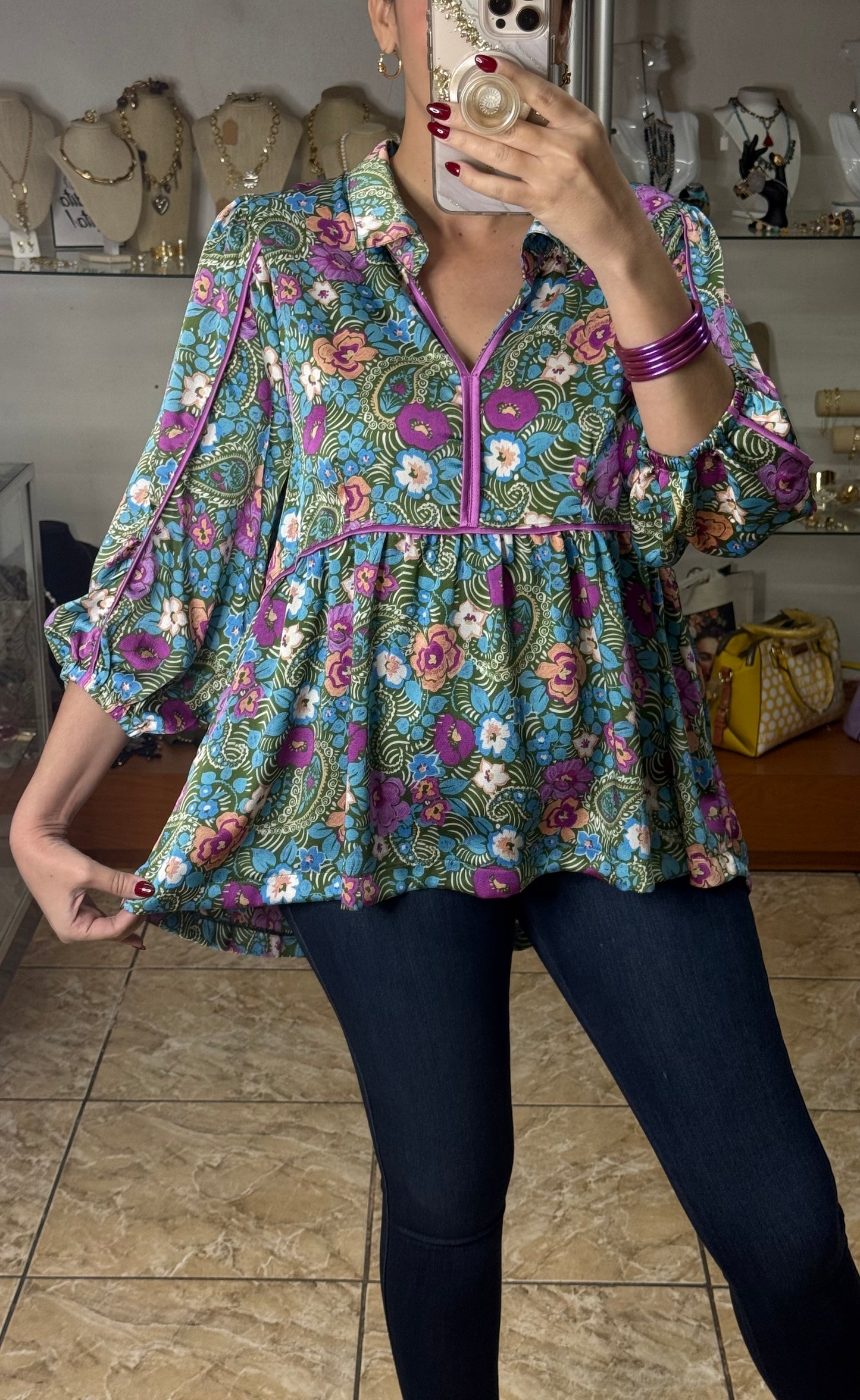 Lilac Mix Floral Satin Top