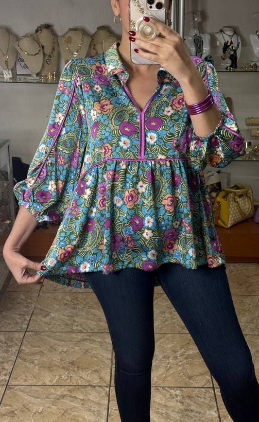 Lilac Mix Floral Satin Top