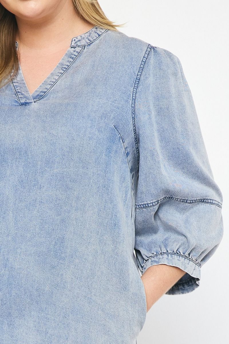 Washed Denim 3/4 Sleeve Dress