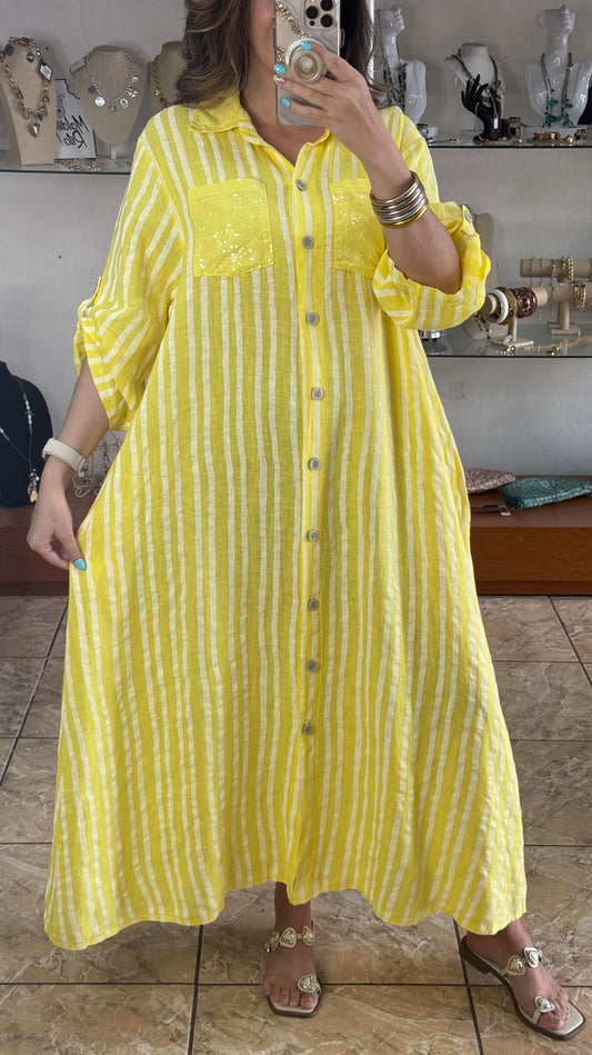 Stripes Button Down OS Linen Maxi Dress (NO RETURNS OR EXCHANGE)