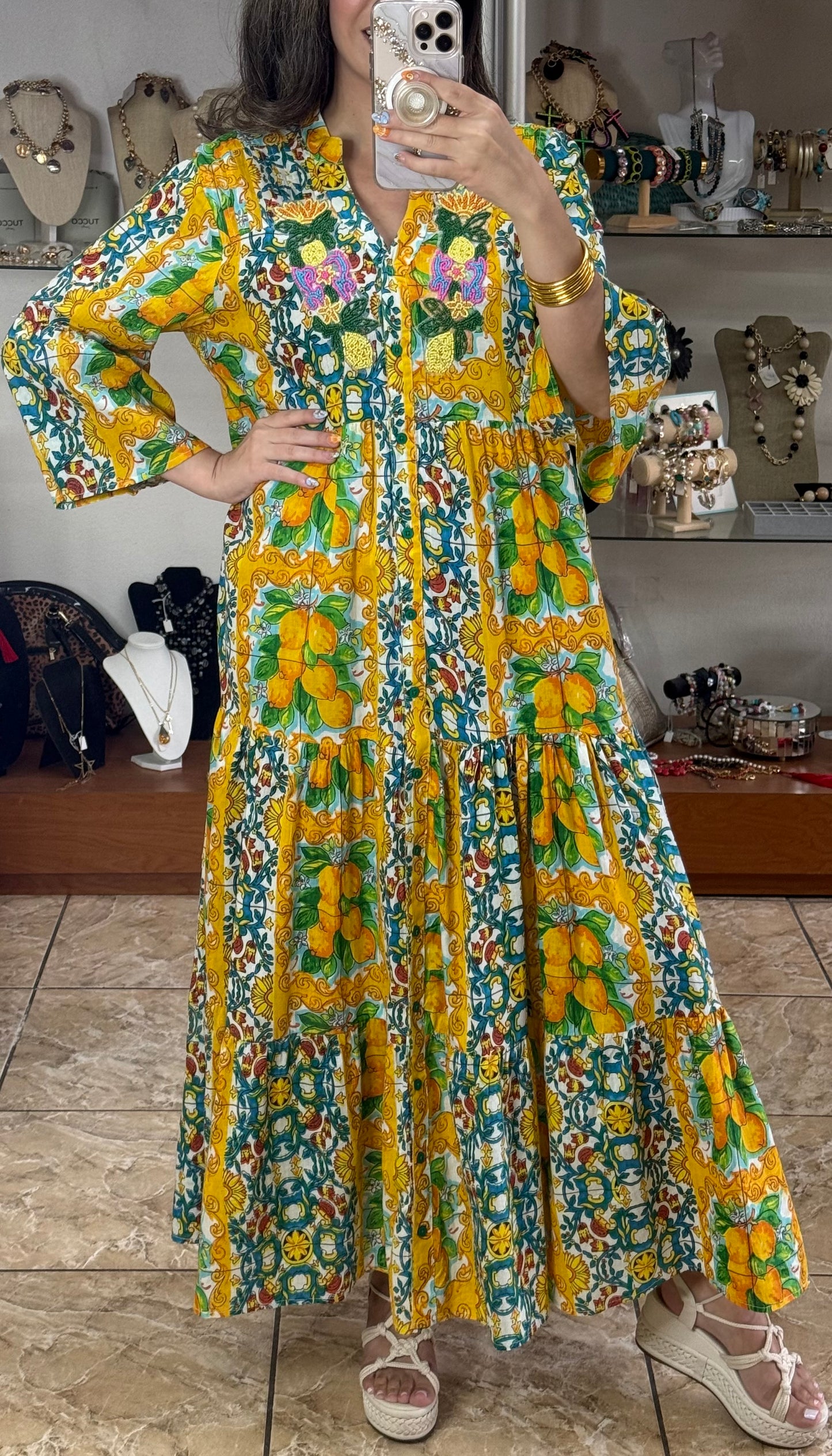Yellow Lemons OS Maxi Dress (FINAL SALE)