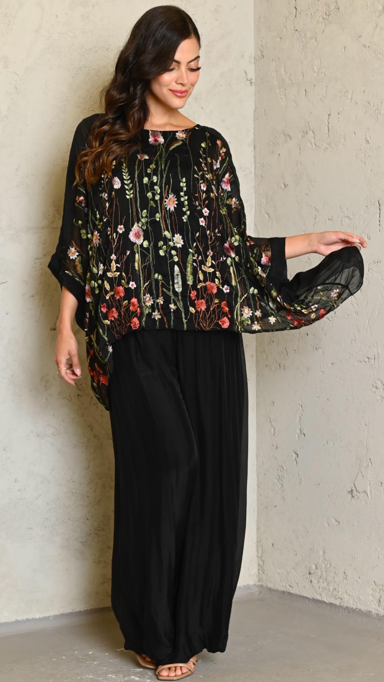 Embroidered Top and Pant Silk Set