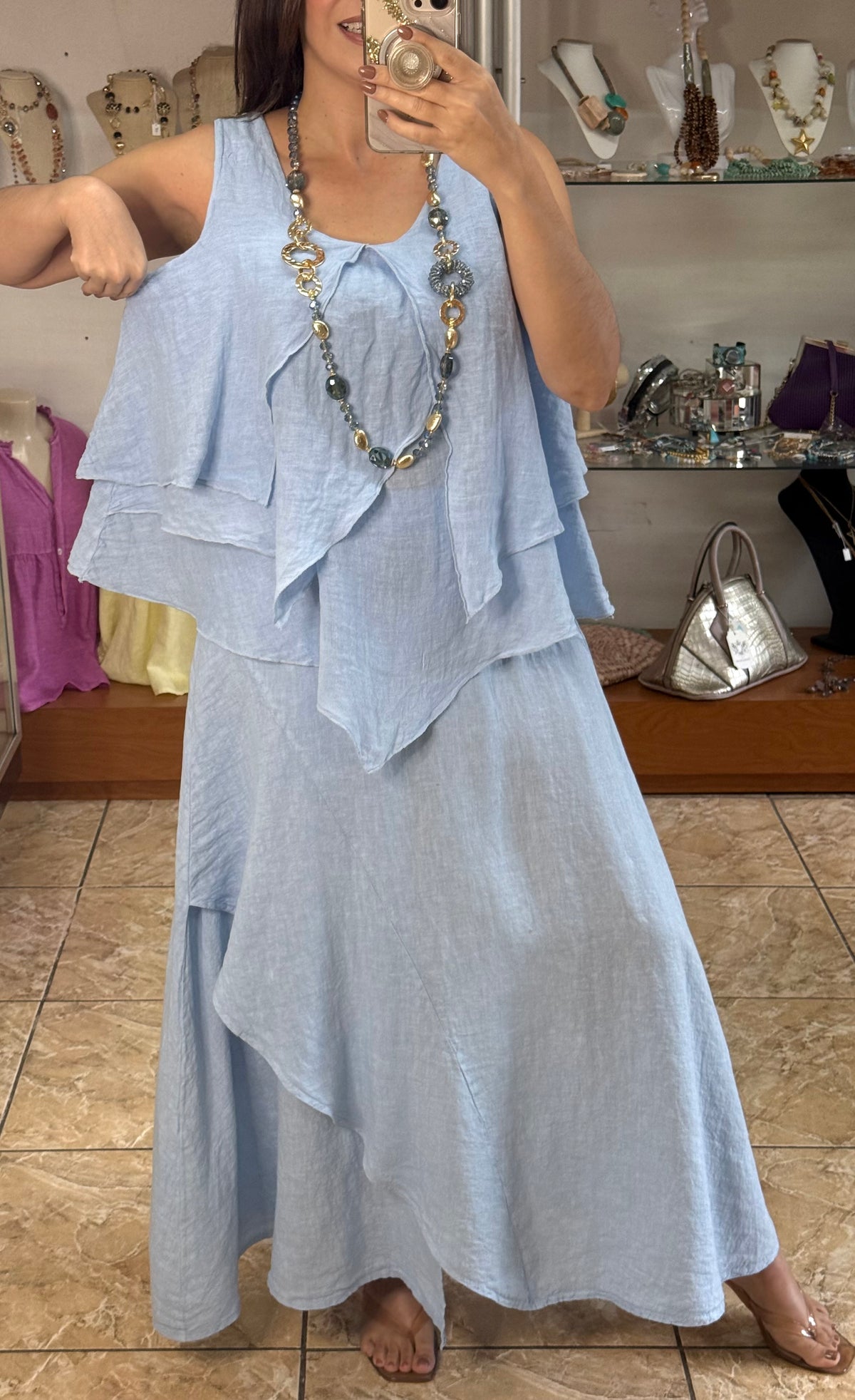 OS Linen Top & Skirt Set (NO RETURNS OR EXCHANGE)