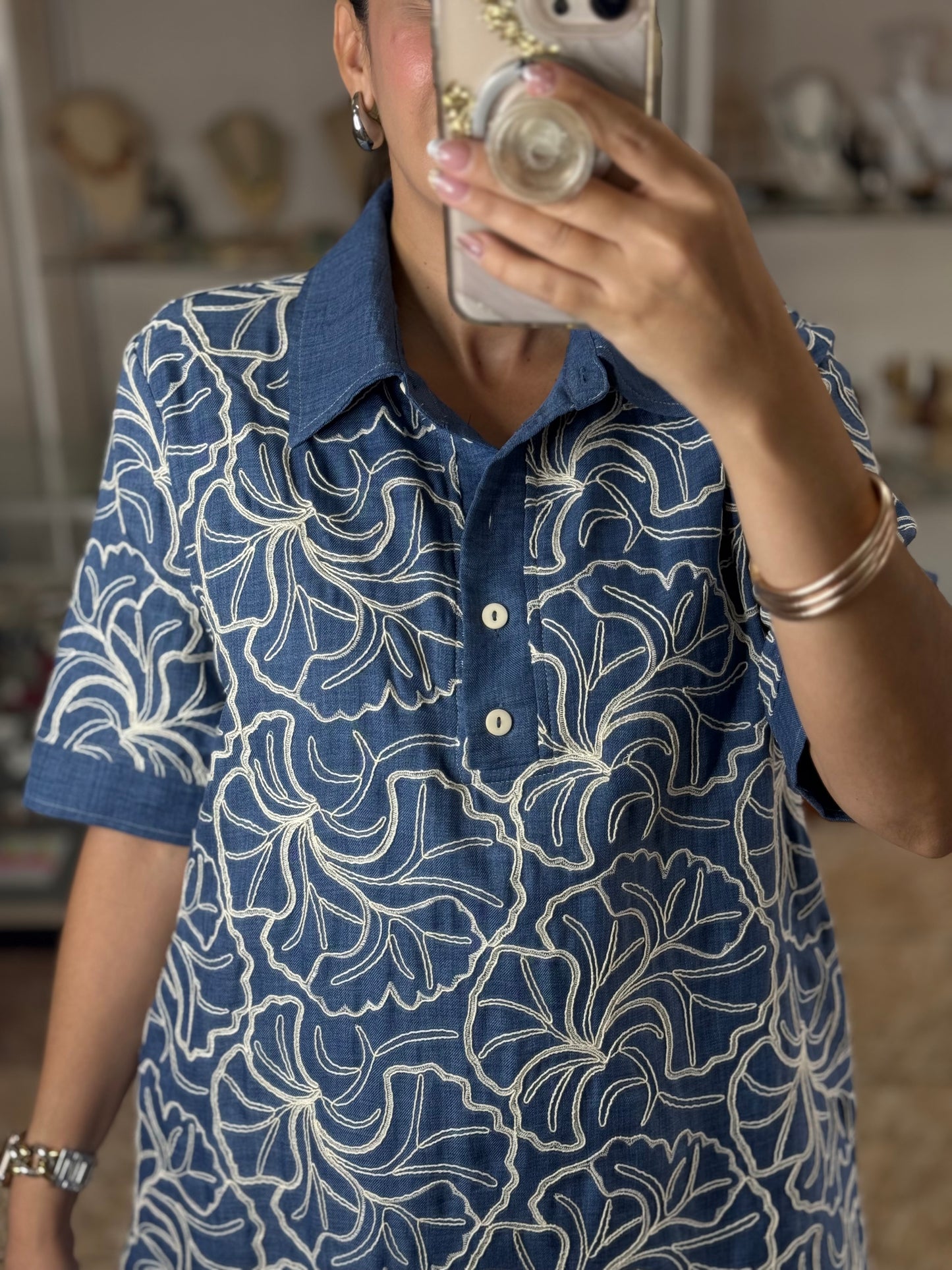 Blue/Cream Polo Style Dress