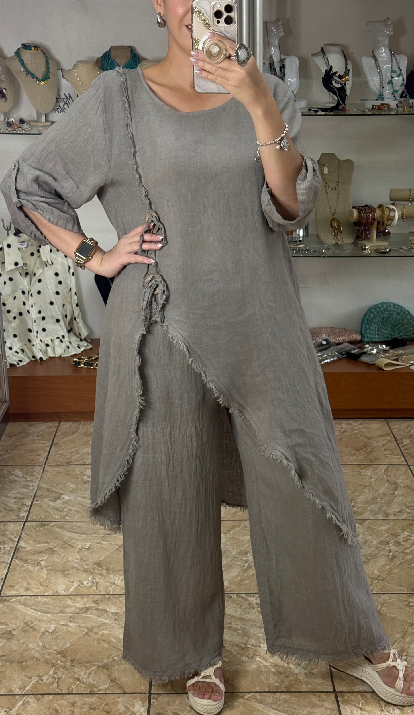 Asymmetrical Linen OS Top and Pant Set (NO RETURNS OR EXCHANGE)