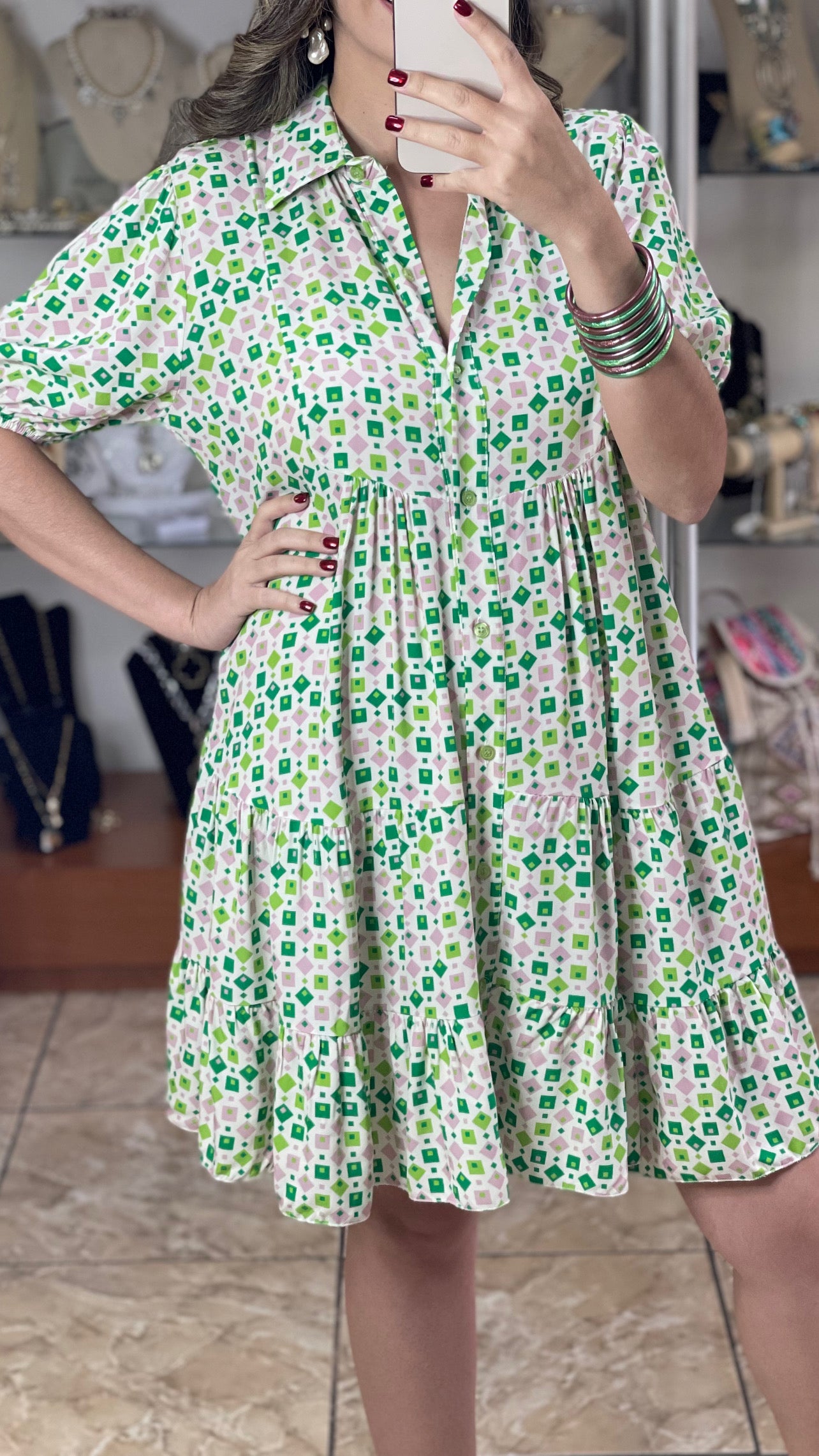 Little Squares Button Down OS Dress