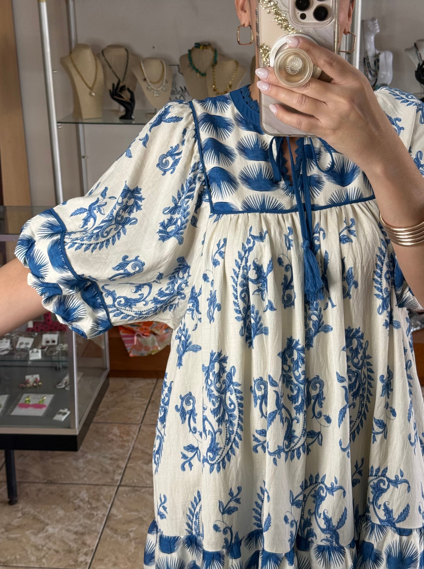 Blue Mix Abstract Print Mini Dress