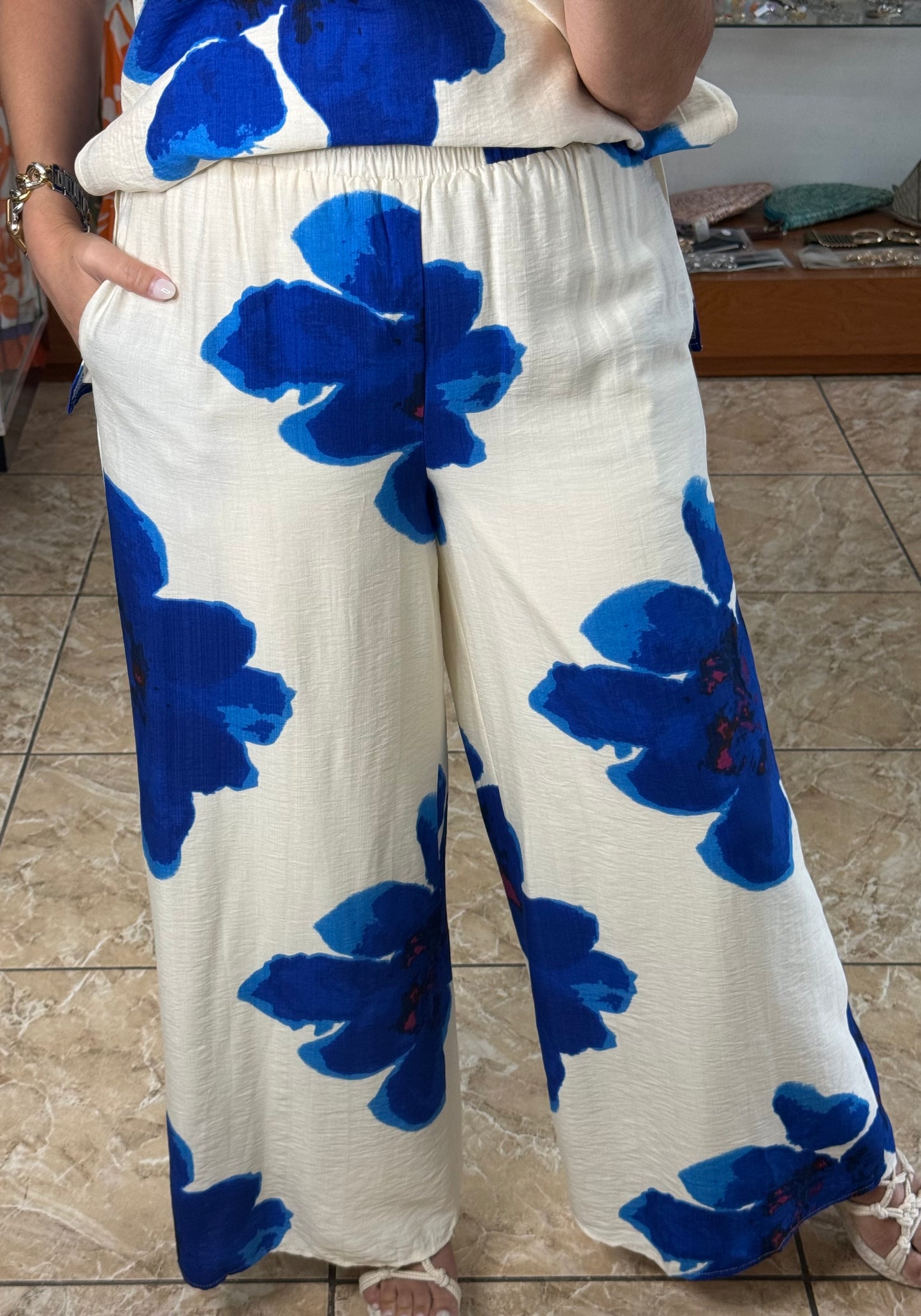 Blue Flowers Top & Pant Set