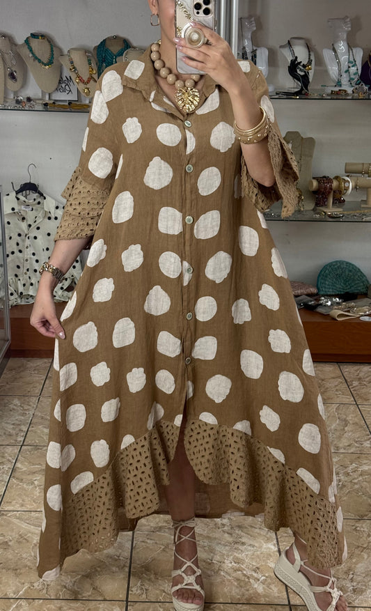 Polkadots/Eyelet OS Linen Maxi Dress (NO RETURNS OR EXCHANGE)
