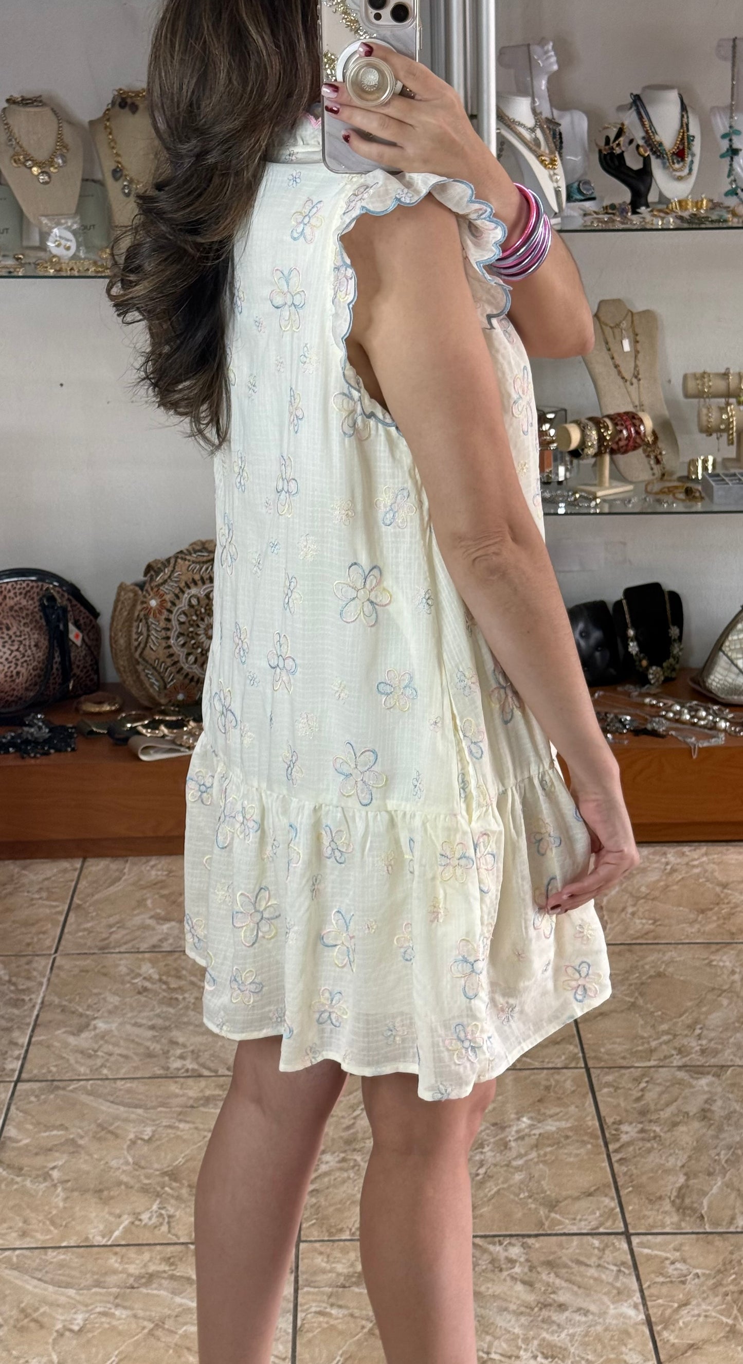Pastel Floral Embroidered Mini Dress